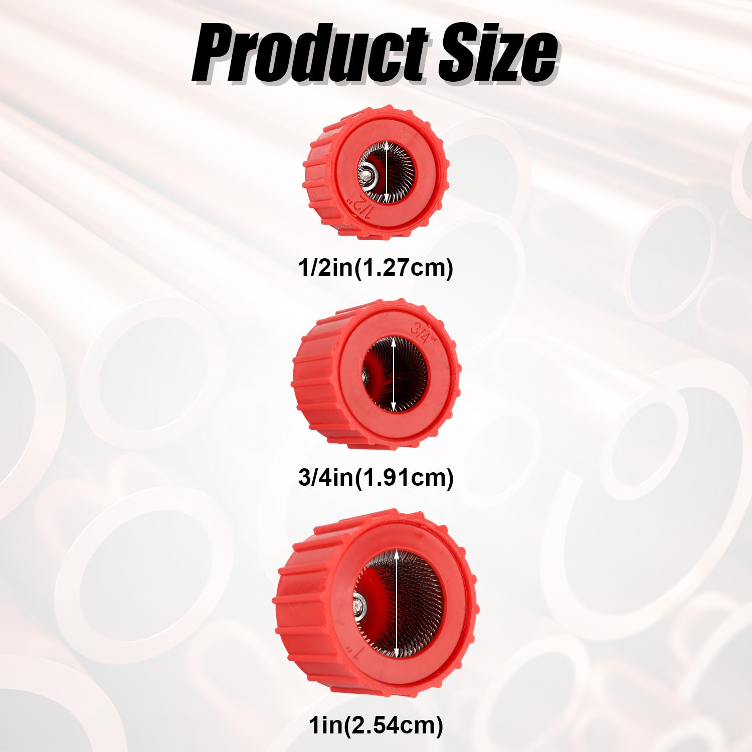 9Pcs Copper Pipe Cleaner Set for Power Drill, 3Pcs 1/2" 3/4" 1" Tube Cleaning Brushes & 6 Brass Wire Bore Brushes Metal Pipe Cleaner for Drill Copper Tubes and Fittings Soldering image number 3