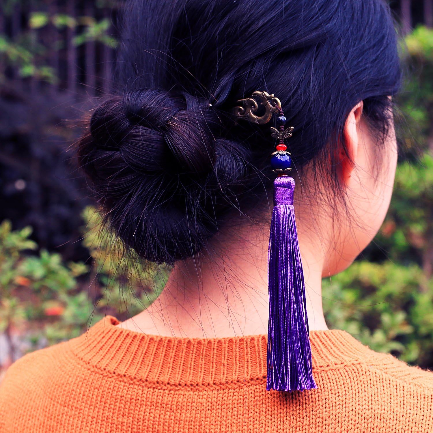 Chinese Metal Bookmarks with Tassel, Vintage Bookmark Unique Classical Ancient Chinese Hairpin Bookmark with Handmade Silky Tassel for Book Lovers Unique Gift image number 2