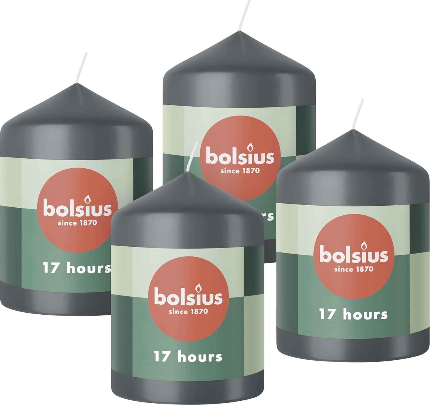 Bolsius Pillar Candles - Green - 4-Pack - 8 X 6 Cm - Decorative Household Candles - Long Burning Time of 17 Hours - Unscented - Includes Natural Vegan Wax - without Palm Oil