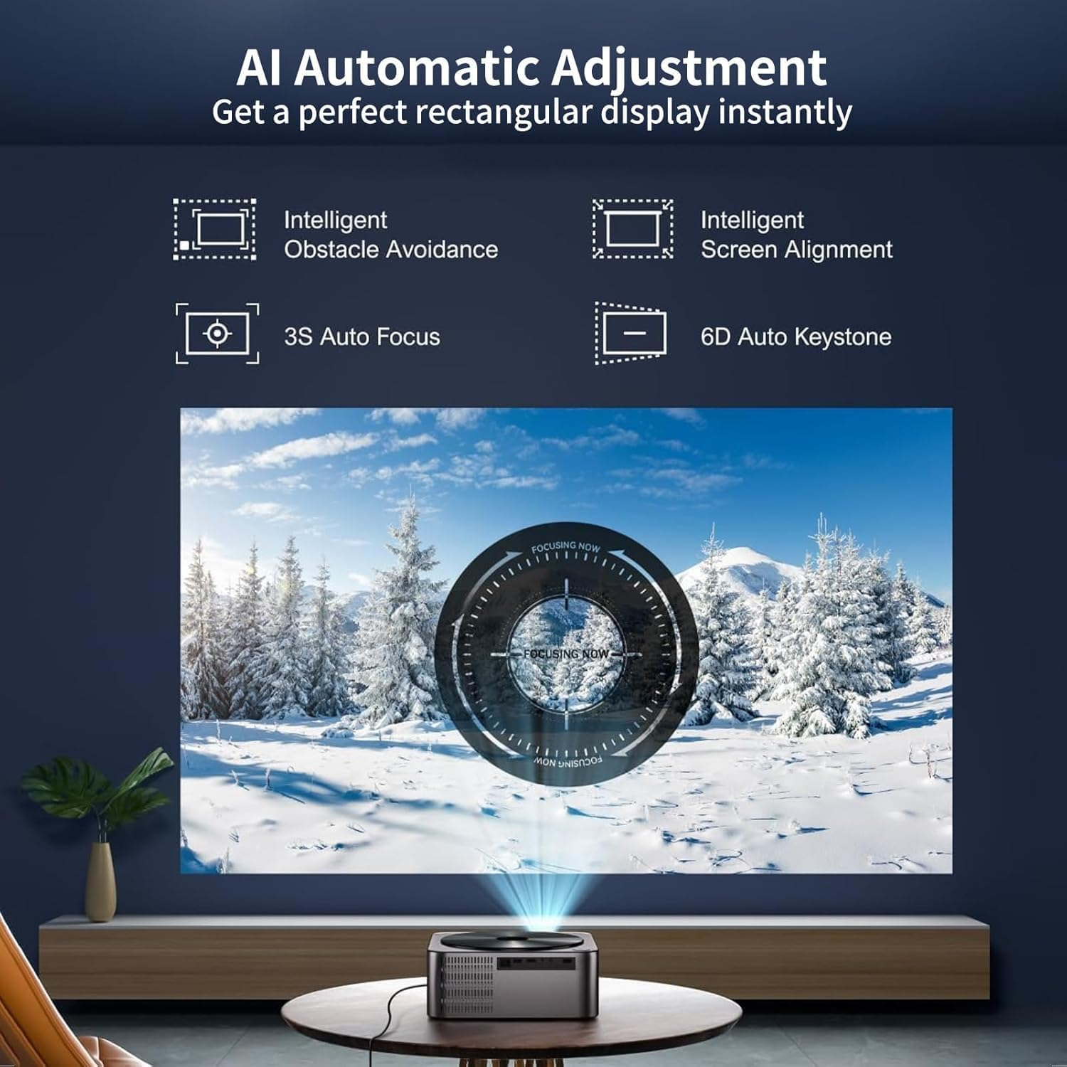 Projector-4K [1200 Ansi/Netflix Officially Licensed] Smart Projector with Wifi6 and Bluetooth,3D Stereo Sound & AI Auto Focus,Outdoor Movie Projector,Max 300''Display image number 1