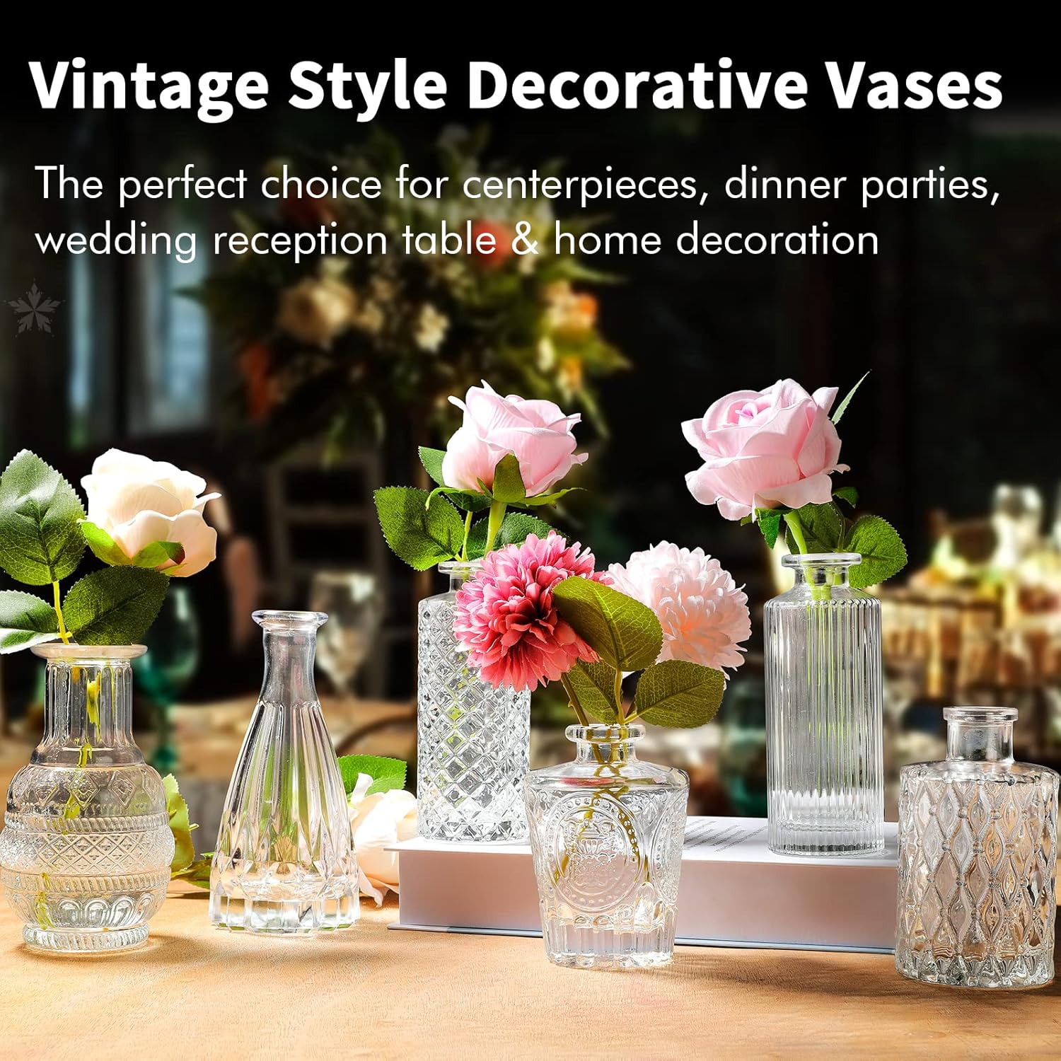 Glass Vase Bud Vases in Bulk Set of 12, with 8 Glass Stoppers,Small Vases for Flowers,Embossed Clear Flower Vase,Vintage Glass Bottle Great for Table Decor,Wedding Centerpiece Table and as a Gifts image number 5