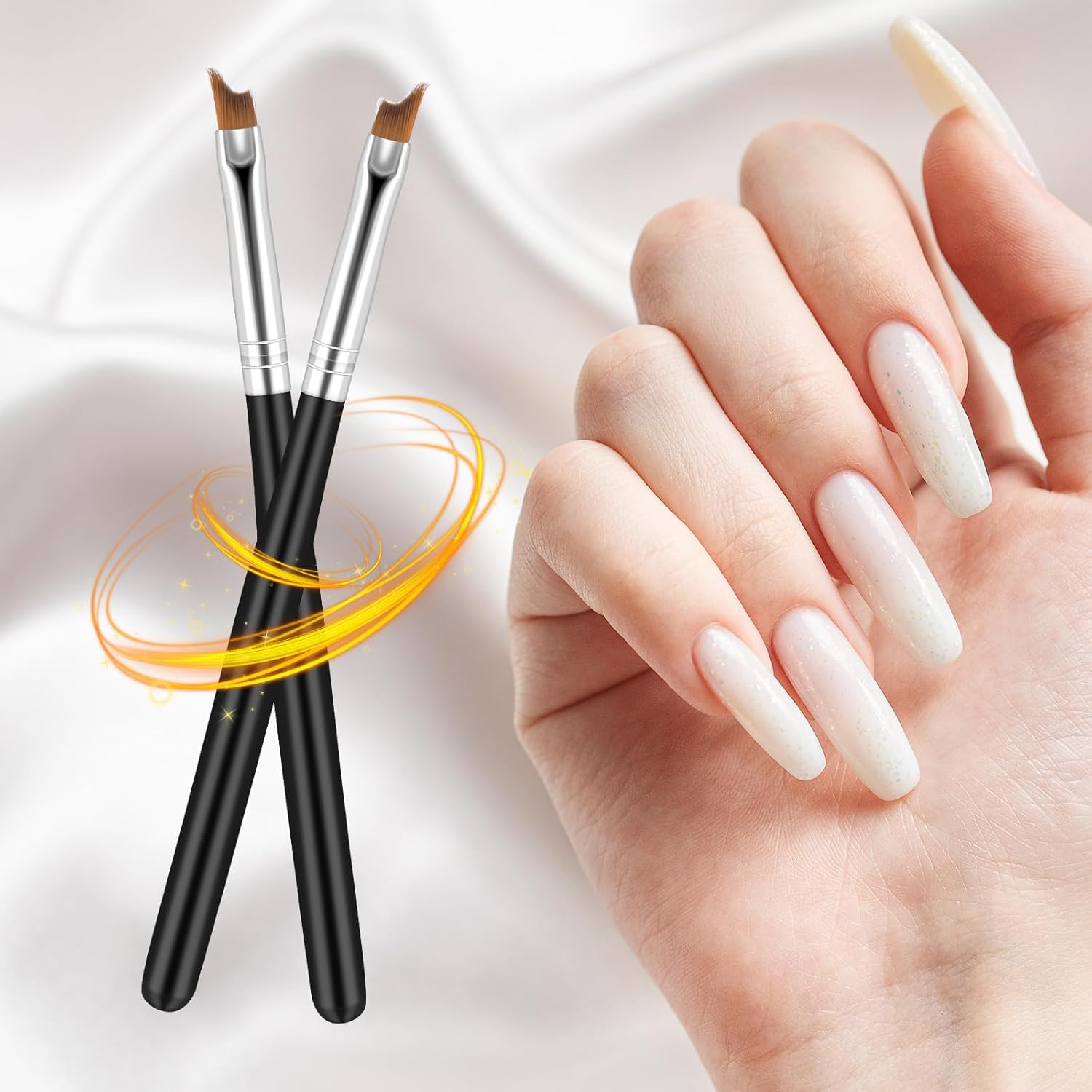 2 Pcs Oblique Head French Tip Nail Brush, Professional French Manicure Brush, Black Handle UV Gel Acrylic Painting Drawing Pen, Manicure Tool(Black) image number 5