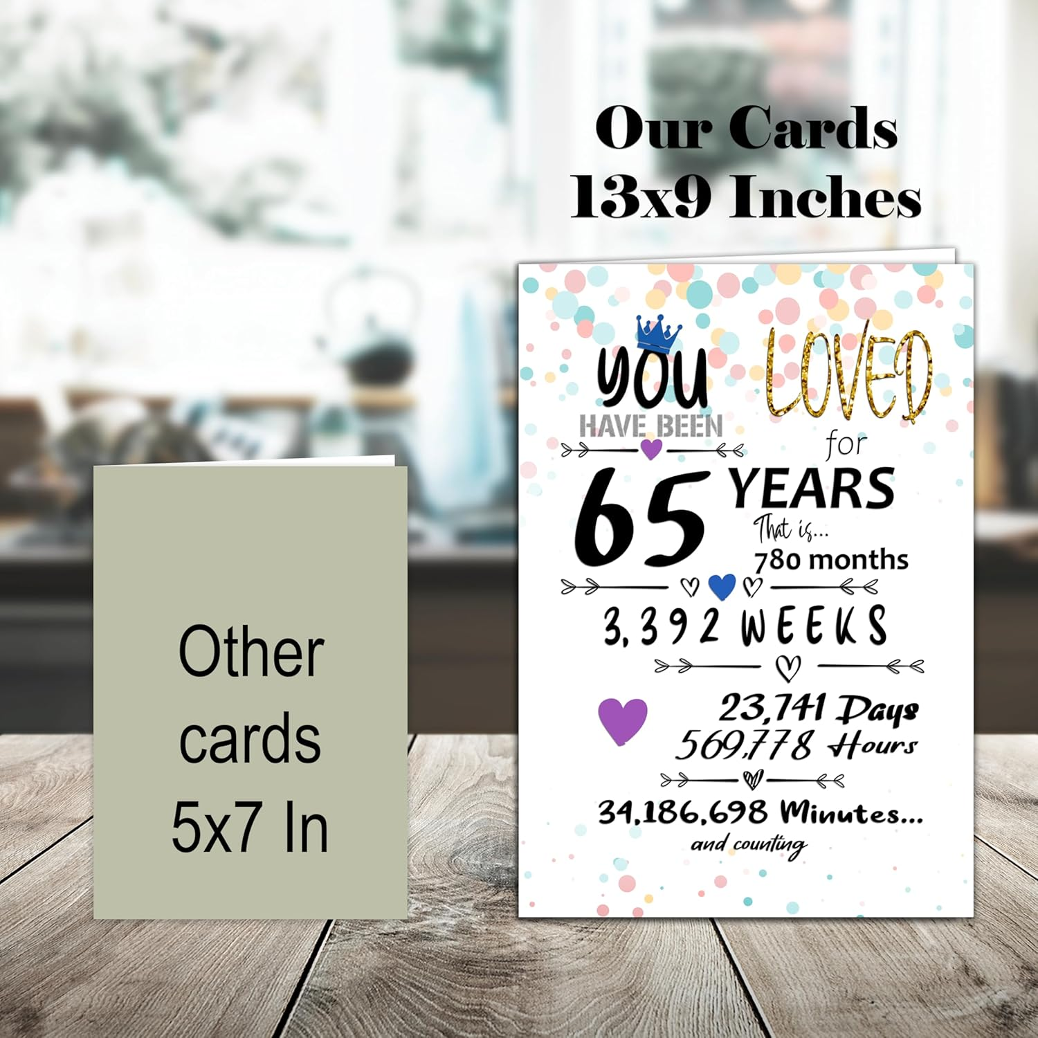 65Th Birthday Card for Him Her Funny 13X9 in Large Greeting Card Home Party Decorations Supplies for Women & Men 65Th Vintage Table Decor Birthday Jumbo Gifts 65 Years Loved Card & Mailing Envelope image number 4