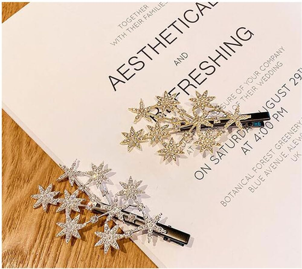 Bride Hair Accessories Wedding Star Hair Clips with Rhinestones Star Hairclips Crystal Hair Clips for Women Girls Hair Styling Accessories Rhinestone Star Hair Pins Headpieces 2Pcs image number 5
