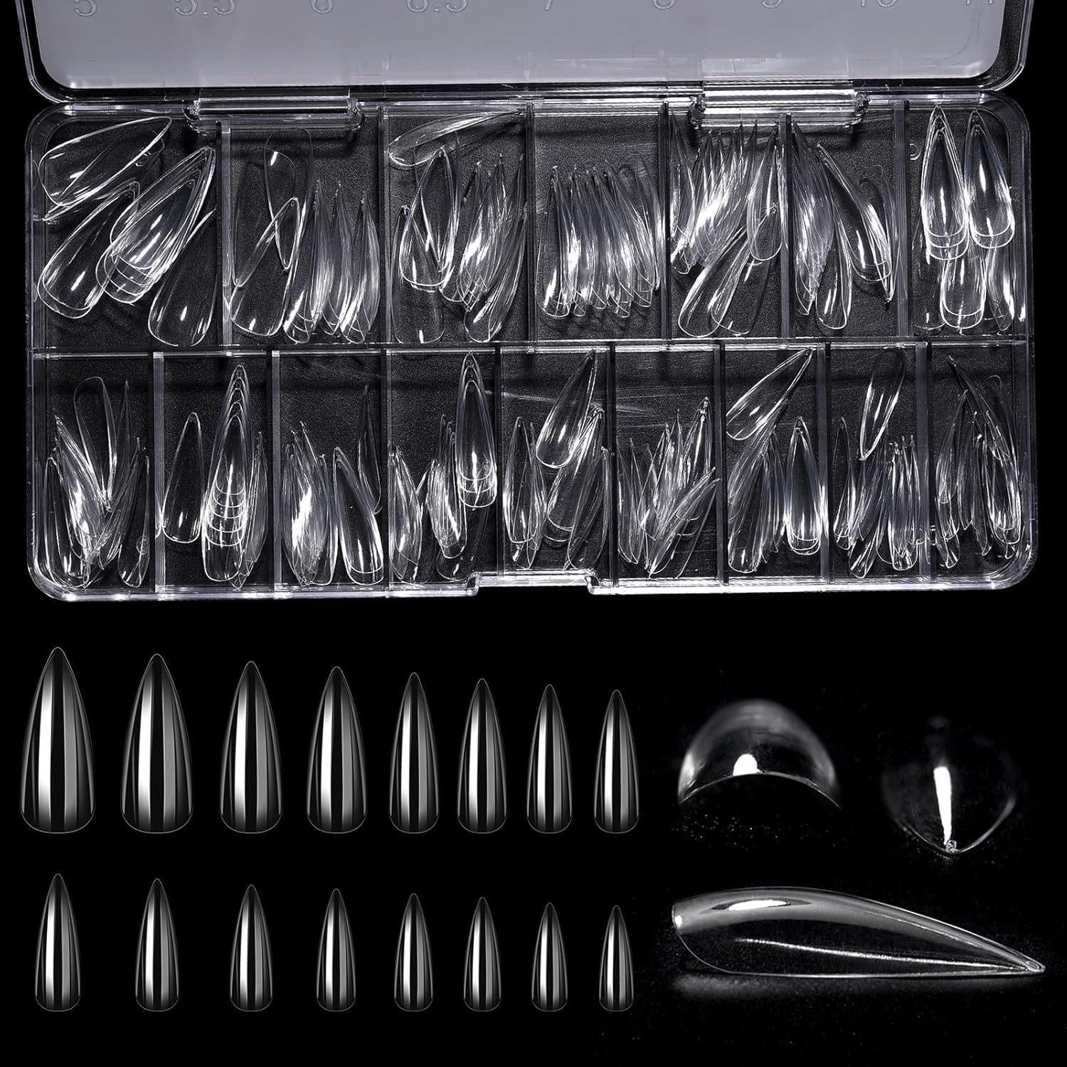 KADS 160Pcs Deep C Curve 16 Sizes Full Cover Nail Tips Clear Pre-Built False Nail Extension Thick Sculpted Acrylic Nail Tip for Flat Nails Deep Curve, Coffin - Almond image number 2