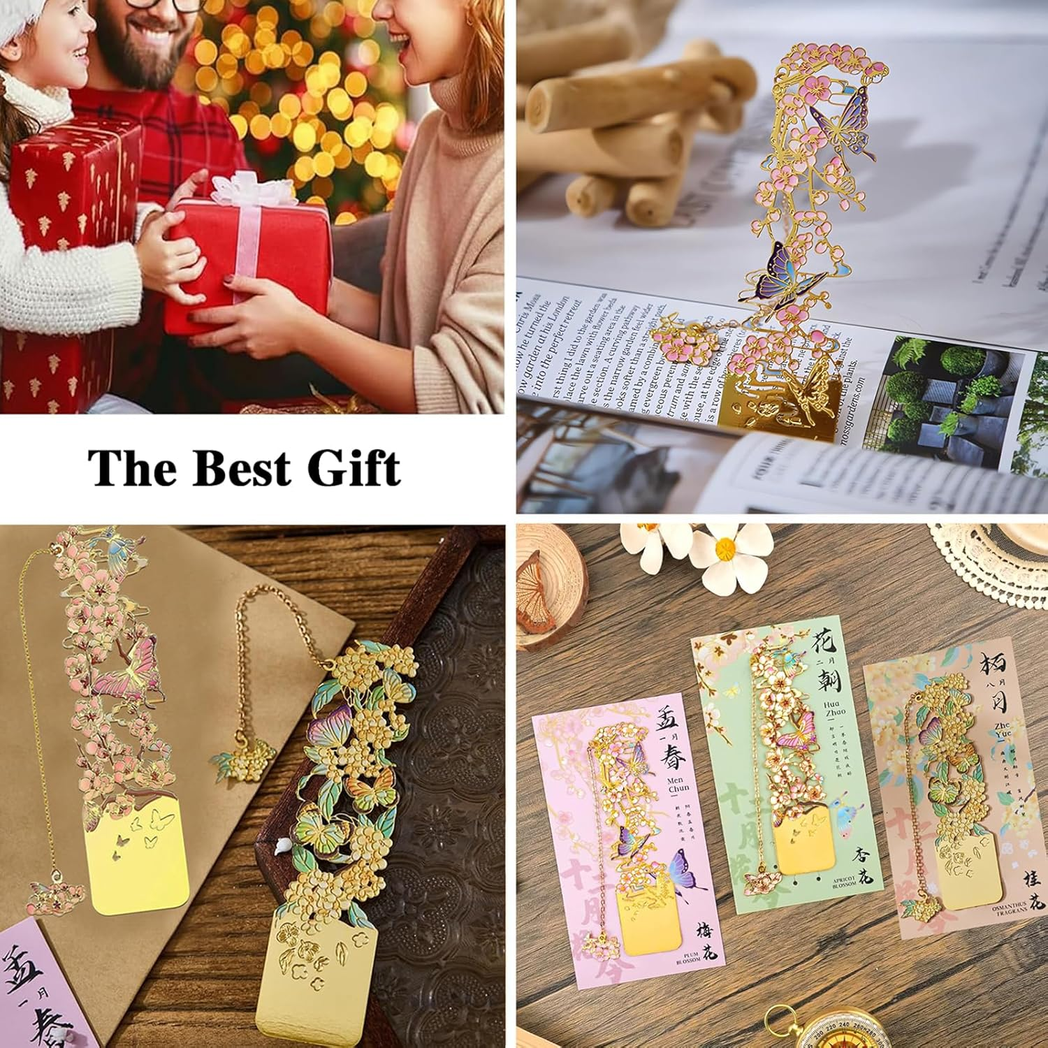 YQQZQ 3Pcs Metal Bookmarks,Classical but Fashion Flower Design Bookmark,Pretty Osmanthus, Plum Blossom, Apricot,Ideal and Special Gift for Girls Kids Women Men image number 1