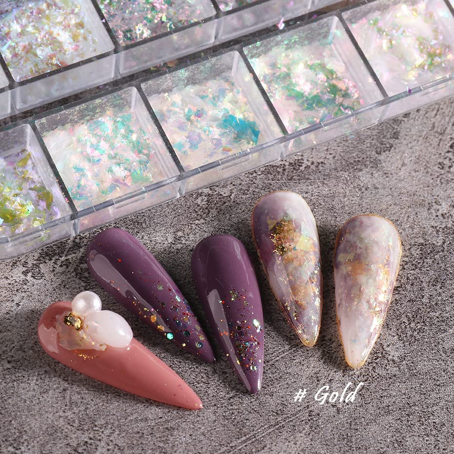 Jmeowio Holographic Nail Art Glitter Iridescent Flakes Foil 12 Grids Mermaid Bright Colorful Star Gradient Ice Slag Sequins Paillettes Summer Decoration image number 6