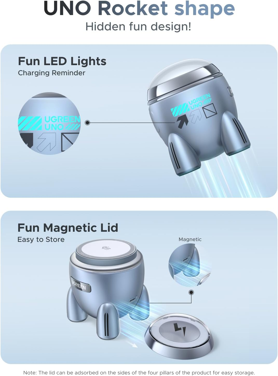 UGREEN Uno 25W Wireless Charger Qi2 Certified, 2-In-1 for Magsafe Charger（Rocket-Shaped） Station, Compatible with Iphone 17/15/14/13/12, Airpods 4/3/2/Pro 2 image number 1