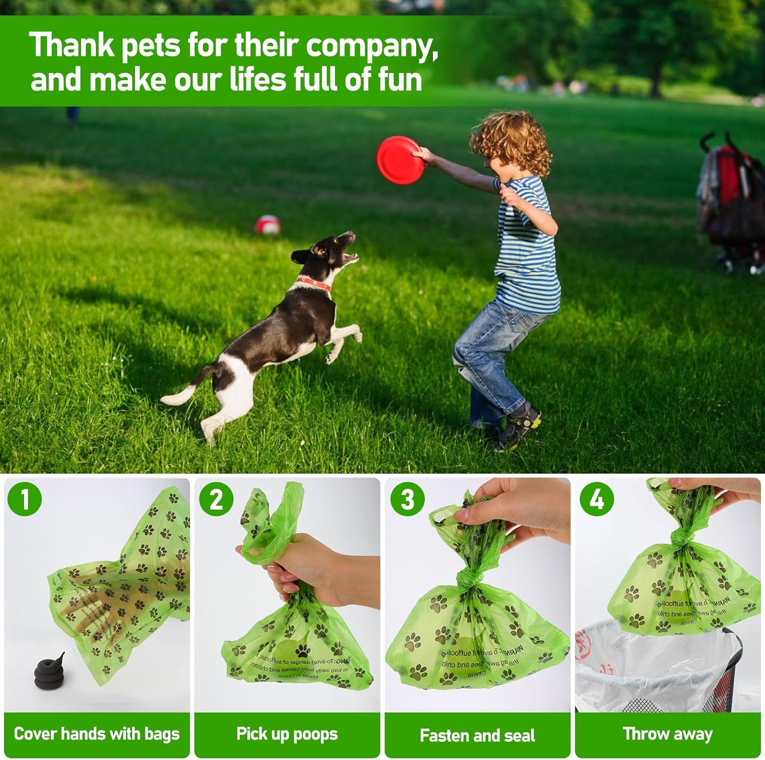 Dog Waste Bags, Pack of 600 Organic Dog Waste Bags, Extra Thick Waste Bags for Dogs, Waste Bags, Refill Rolls, Waterproof, Tear-Resistant, on the Go Black (Green) image number 6