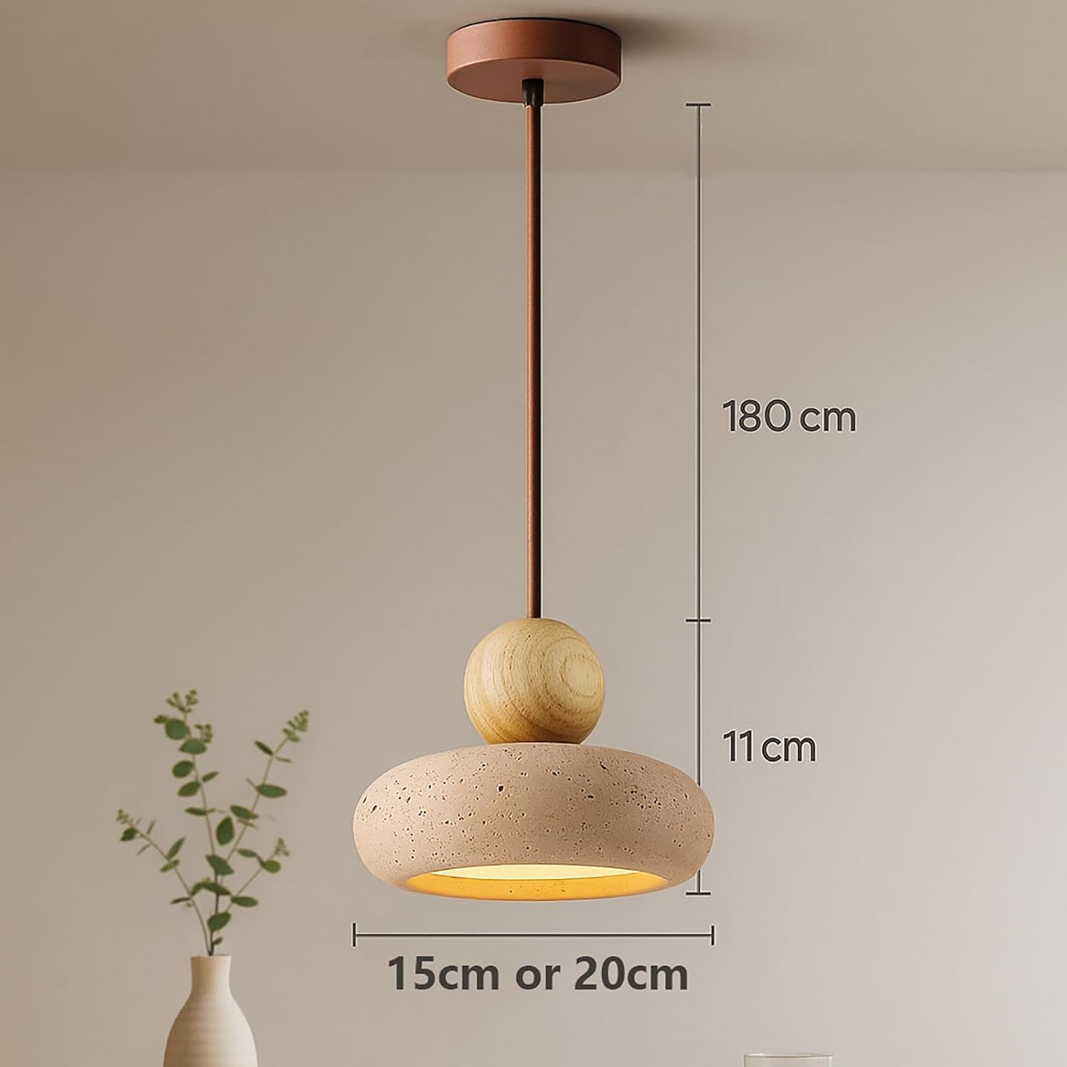 Natural Yellow Travertine Pendant Light, Style LED Ceiling Lamp 3000K for Bedroom, Kitchen Island, Dining Room, Interior Lighting Fixture (A,20Cm) image number 4