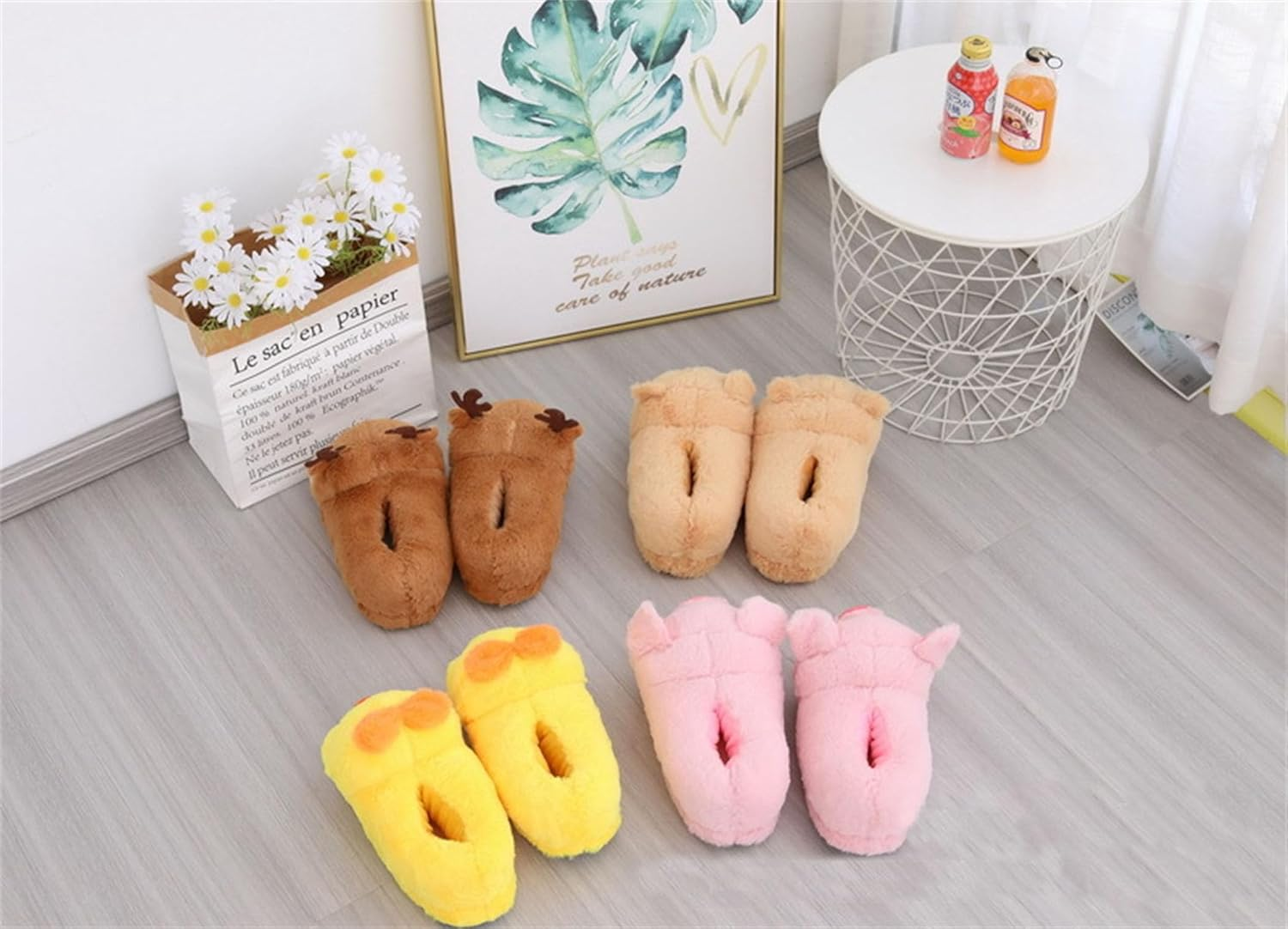 LANFIRE Animal Slippers Hamster Slippers Pig Slippers Duck and Sheep Shoes Winter Home Warm anti - Skid Cotton Slippers - Duck image number 2