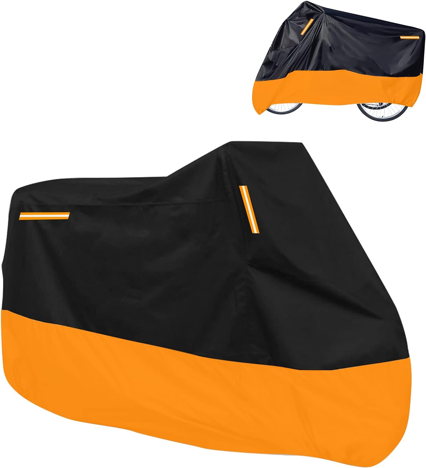 Premium Adult Tricycle Cover, Fit All 3-Wheel Bike or Motorcycles Outdoor and Indoor Storage, 104" L X 43.3" W X 49" H (Black & Orange) image number 6