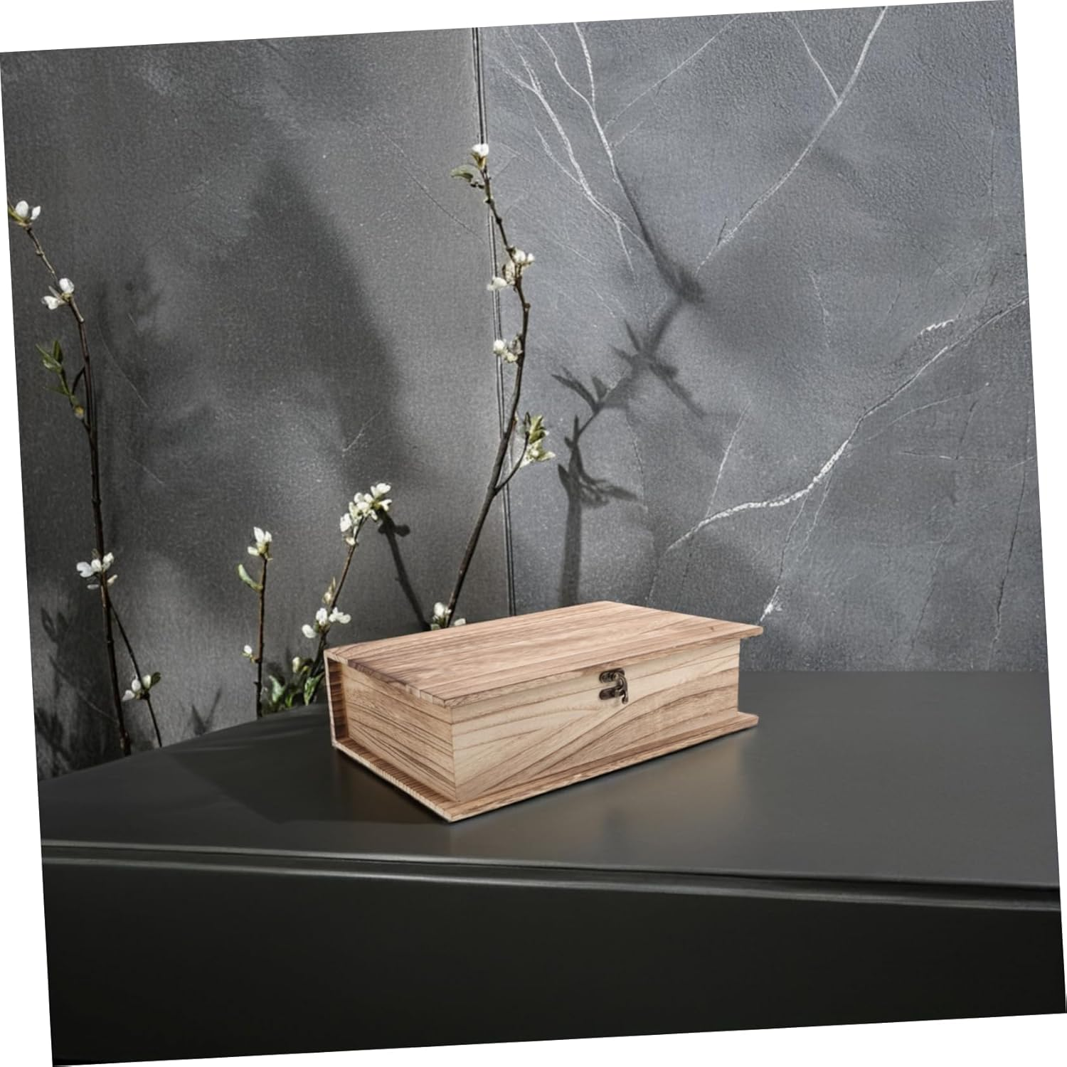 Vintage Wooden Book Storage Box Large Rectangular Keepsake Box Hinged Lid Clasp Lock Rustic Prayer Memorial Storage Case for Home and Office image number 5