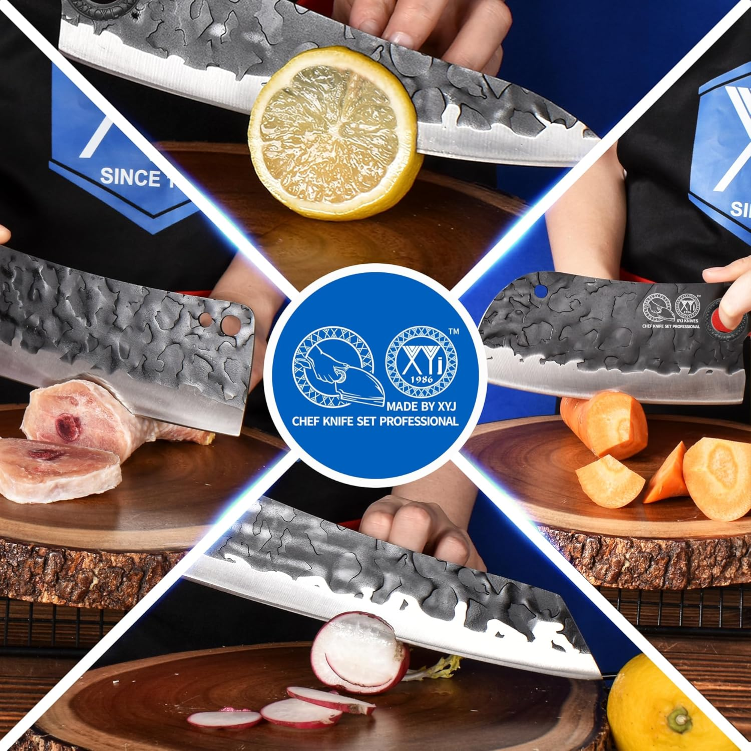 XYJ 10-Pcs Kitchen Knife Set,Forged Chef Knives,Vegetable Meat Cleaver,Carving,Nakiri,Full Tang,Cutlery Knife with Carry Bag,&Poultry Scissor (Coffee) image number 4