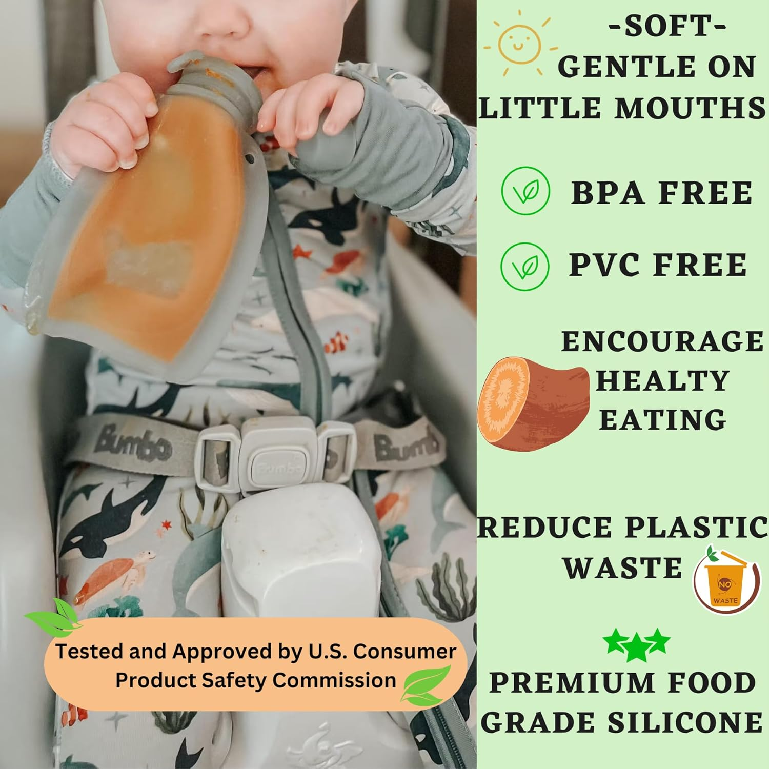 Reusable Silicone Food Pouch for Baby and Toddlers, Squeezable Pouch, Squeeze Pouch, Easy Clean Silicone Pouch for Pre-K and School, Homemade Baby Food Storage, 4Oz (White 2 Pack) image number 3