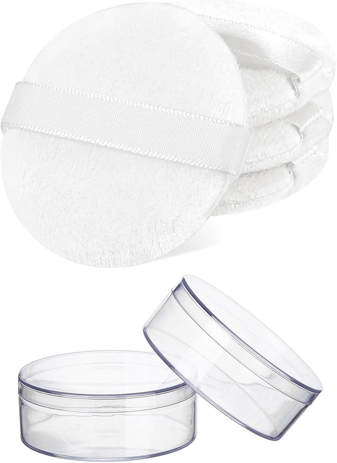 4 PCS Makeup Powder Puff,Washable 2.36 Inch Cotton Puff Pads with Ribbon,White round Beauty Tools for Loose Foundation Setting Puffs and Liquid Cosmetic image number 4