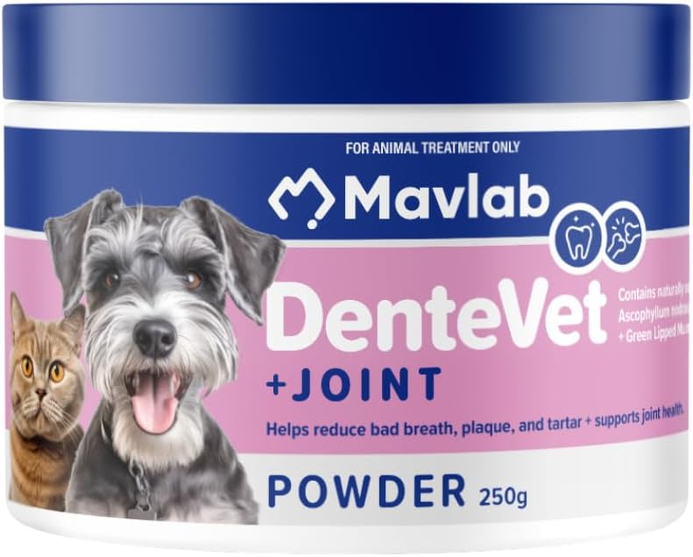 Mavlab Dentevet + Joint 250G, Veterinary Supplement for Oral Health and Joint Support in Dogs and Cats, Australian Made and Veterinary Registered, Promotes Healthy Teeth and Mobility