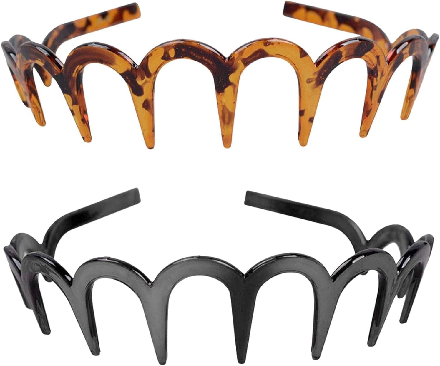 Pack of 2 Zigzag Headband, Shark Tooth Hair Comb, Hard Headbands, Plastic Zigzag Headbands, Wavy Hair Comb Headband for Girls, Women, Men (Leopard Brown and Black) image number 2