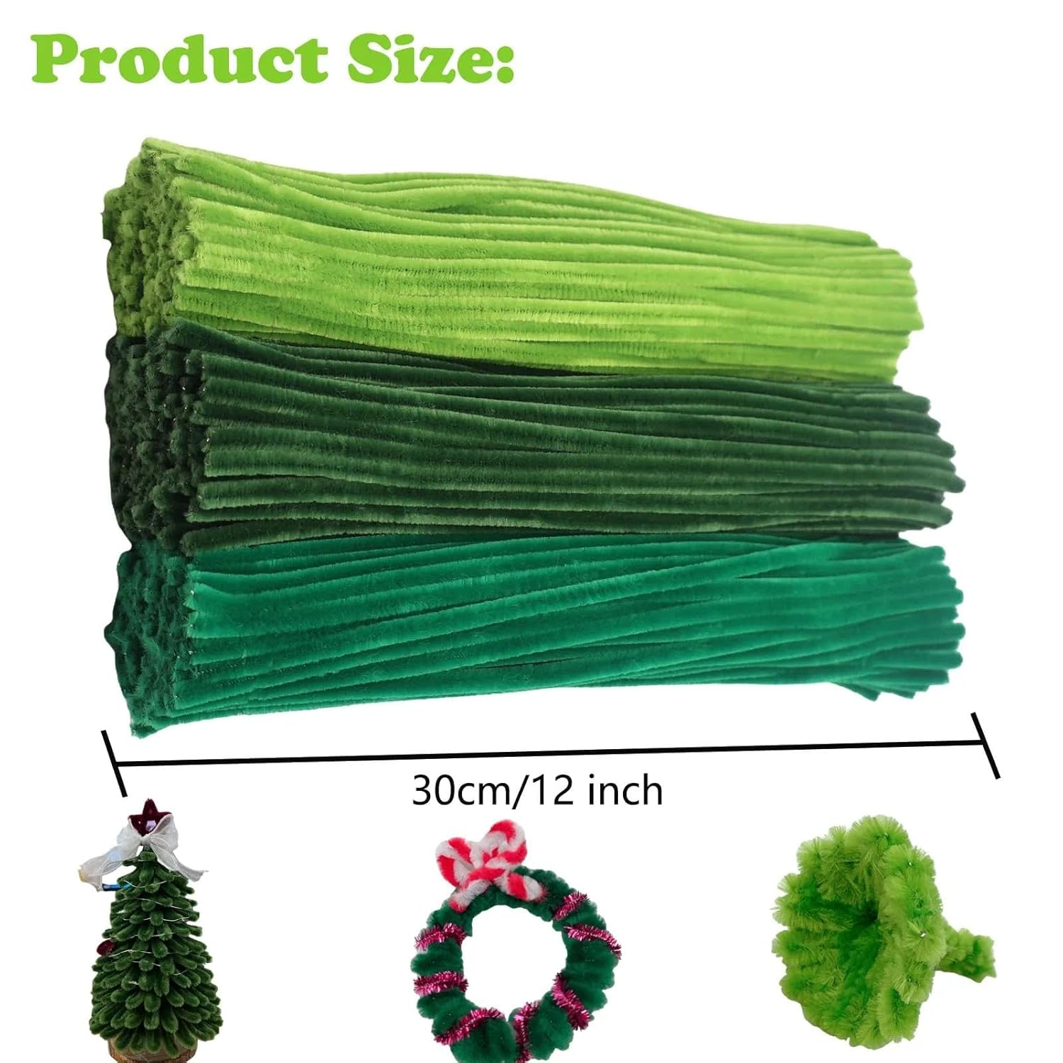 Green Pipe Cleaners Craft Set 300 Pcs, Fuzzy Chenille Stems Pipe Cleaner Kit for DIY Crafts, Christmas Tree & Holiday Decorations &ndash; Unron