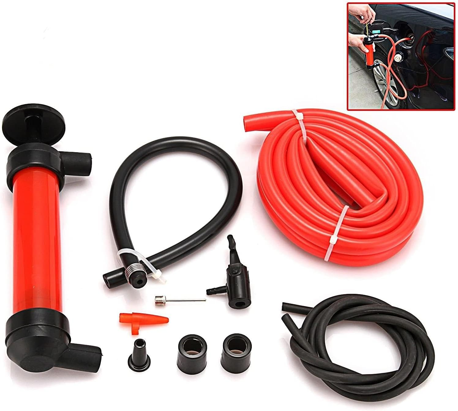 Siphon Hand Pump Manual Liquid Transfer Tool Plastic Tube 5L/Min Flow for Petrol Diesel Oil Water Air Fluid Camping Outdoor Car Boat