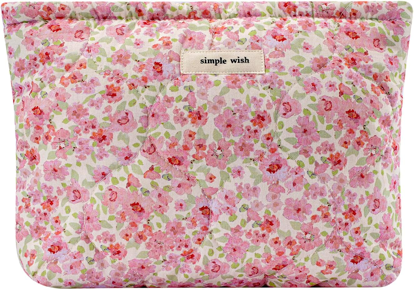 Uekeboag Quilted Floral Cotton Makeup Pouch,Coquette Quilted Cosmetic Bag for Women and Girls, Aesthetic Organizer Bag, Flower Cute Travel Toiletry Bags, Patchwork Pink, Vintage Chic