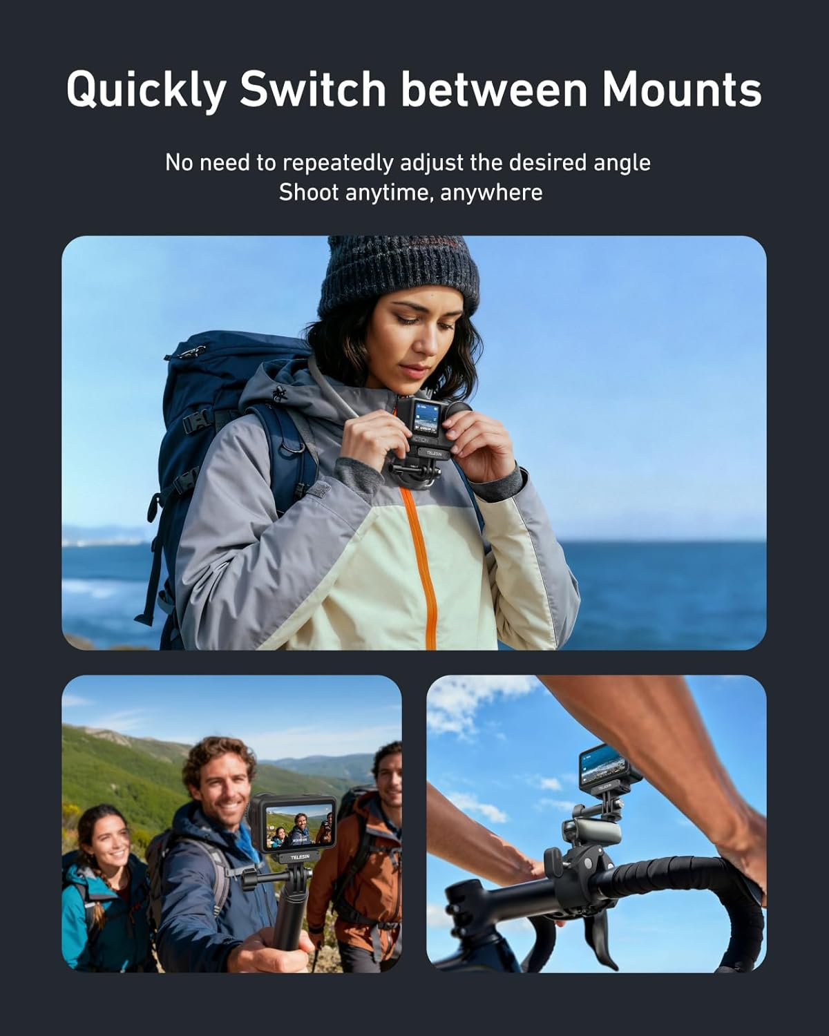 TELESIN Magnetic Quick Release Adapter Mount for DJI Osmo Action 6, Adapter Base for DJI Osmo Action 6 Accessories, Hypermagnetic Force&Metal Latches, Shock-Absorbing Silicone Pad image number 5