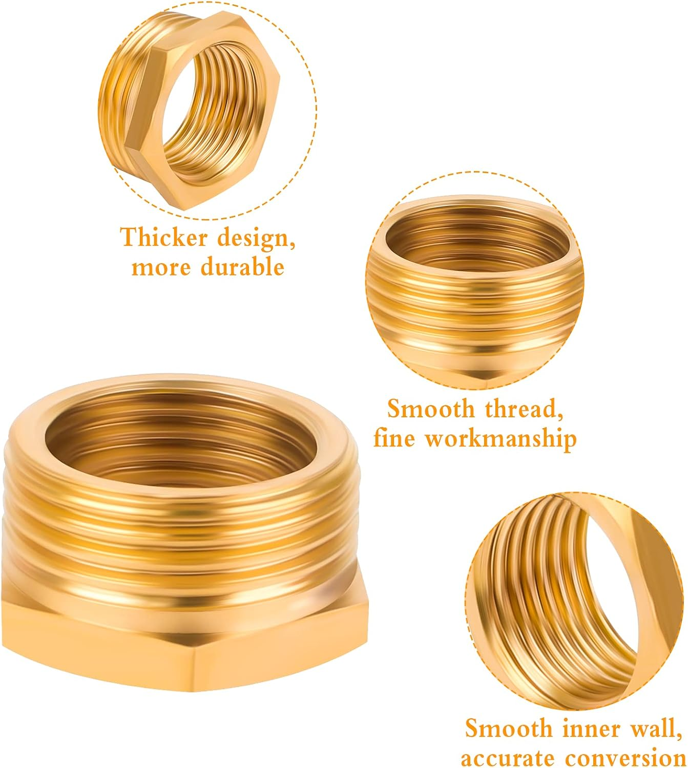 4 Pieces Reducer Adapter, Brass Thread Adapter Hex Water Pipe Reducer Fittings 1/2 Female to 3/4 Male Adapter for Hose Connector image number 2