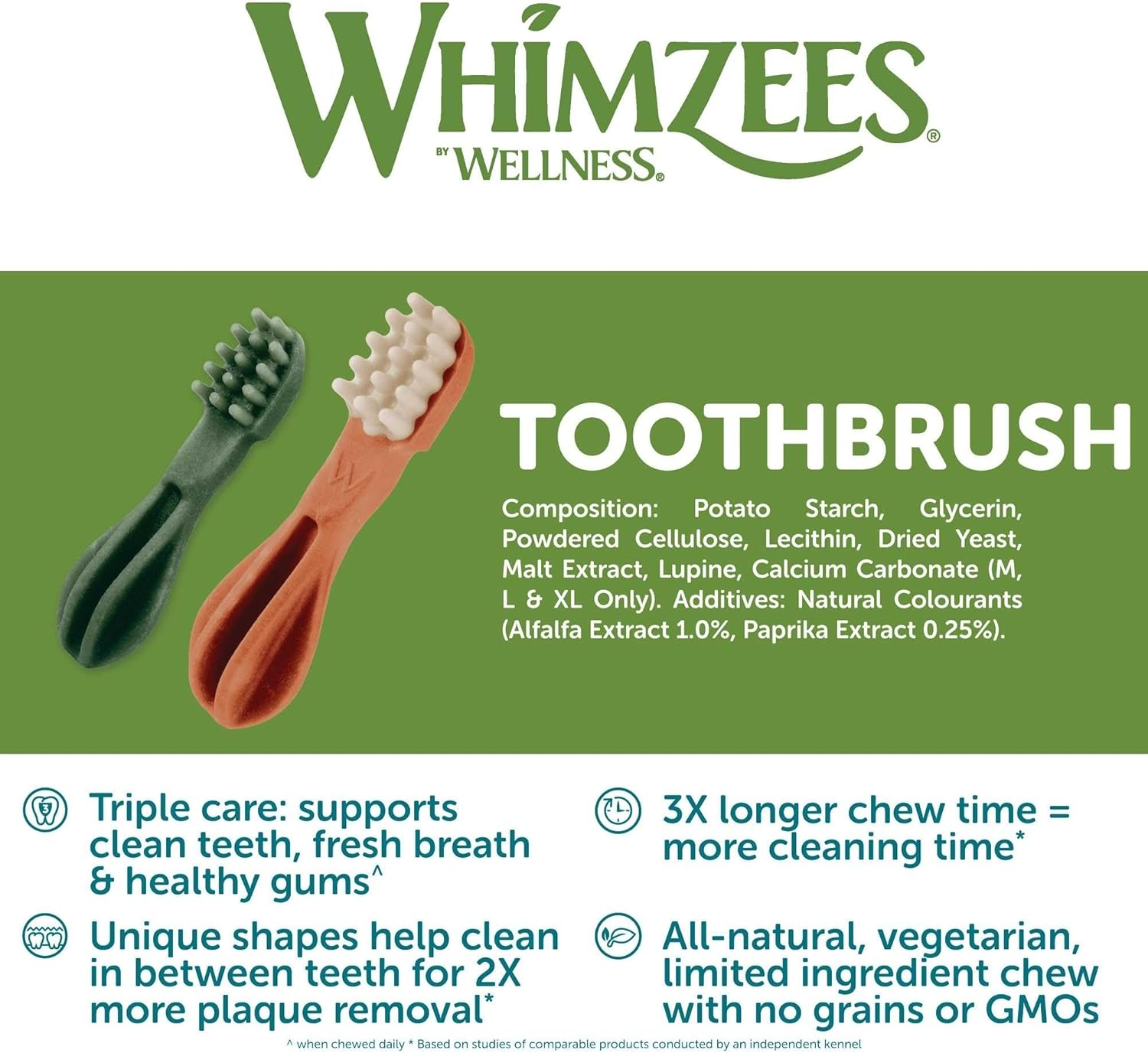 WHIMZEES Toothbrush Dental Dog Treats, Bulk Box, Extra Small (2-7Kg Dogs), Natural Daily Dental Chews (350 Count)