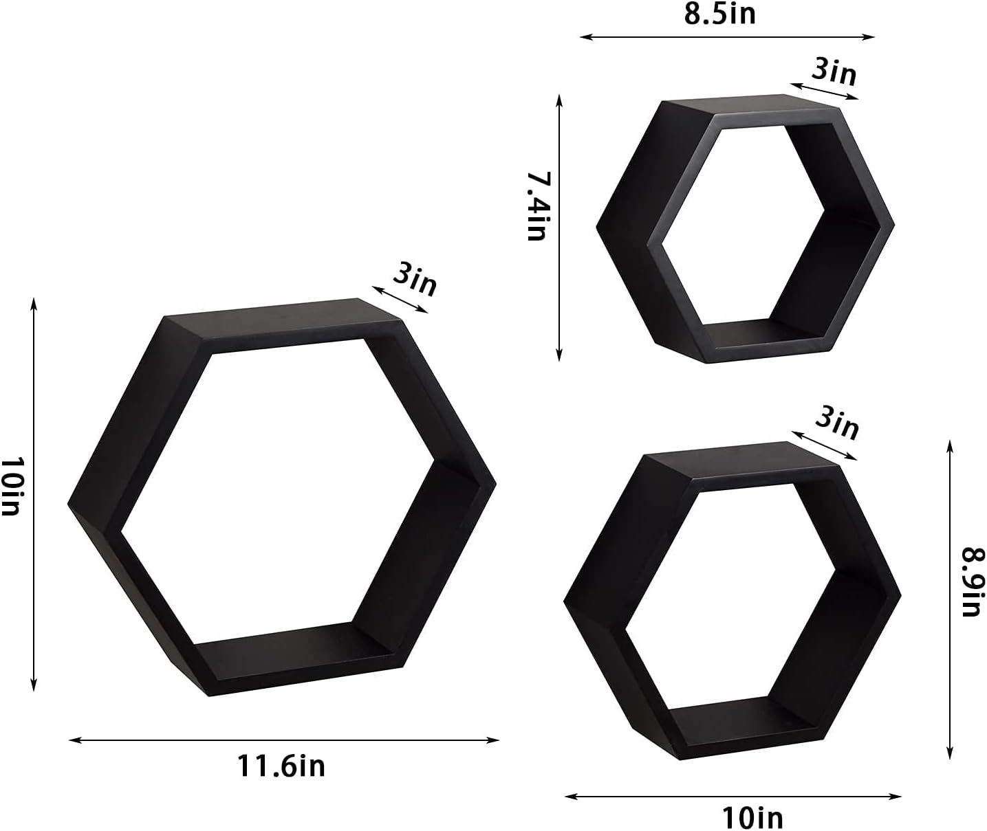 Floating Shelves, XICEN 3 Set Wood Hexagon for Wall Decor, Farmhouse Honeycomb Shelves for Living Room Decor, Bedroom, Living Room, Bathroom, Durable, Stylish & Versatile (Black) image number 4