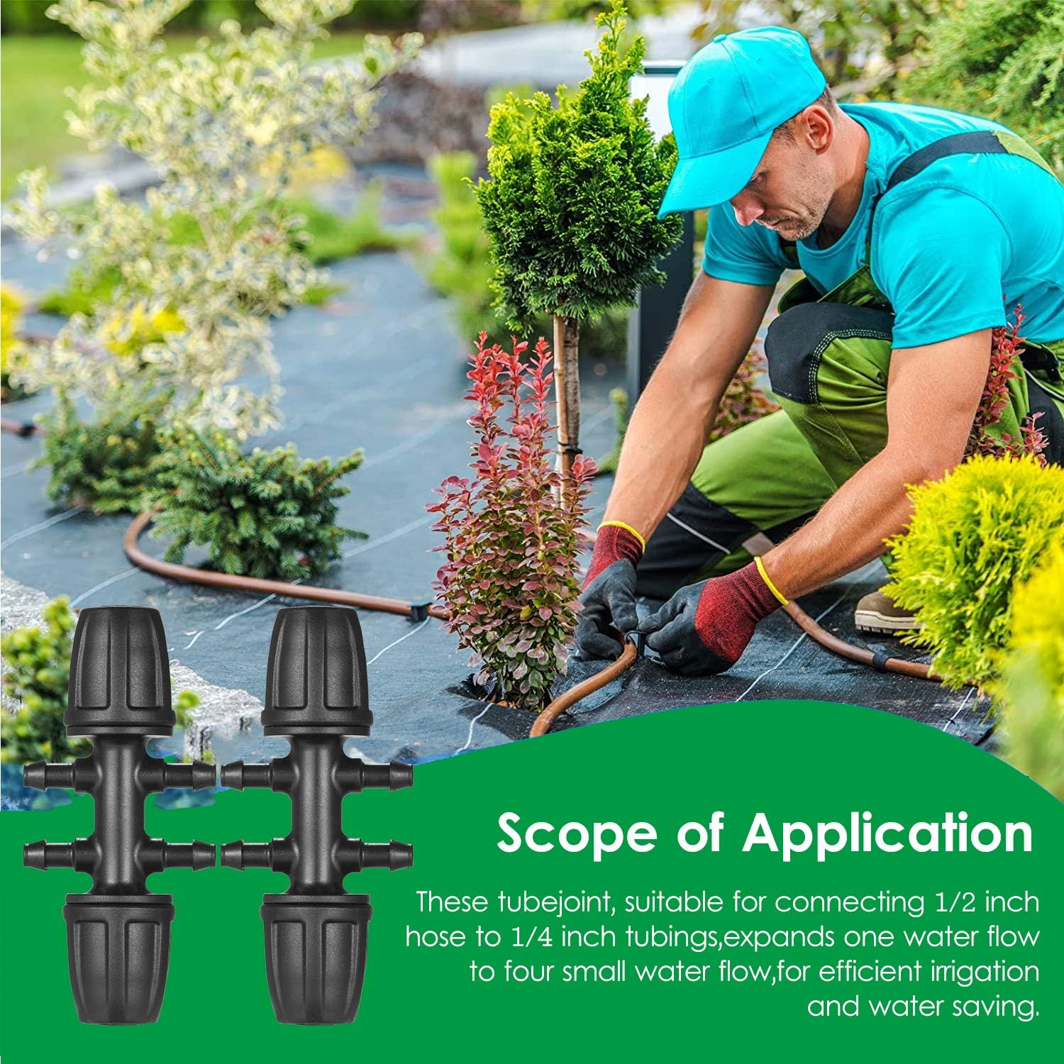 20 Pieces Barbed Tee Drip Rigation Tubing Connectors Hose Joi 1/2 Inch to 1/4 Inch 6 Way Fittings Adapter Black S image number 4