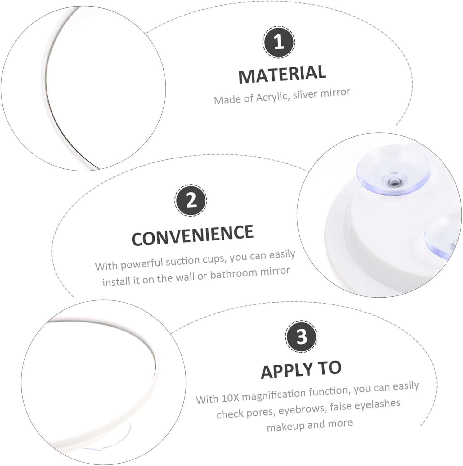 FRCOLOR Suction Cup Vanity Mirror round Mirror with Suction Cups Bathroom Makeup Mirror 10X Magnifying Mirrors Magnifying Suction Mirror Magnified Facial Silver Mirror White X7 Decorate image number 3