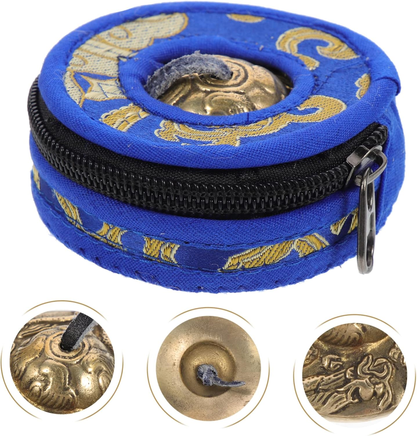 Minkissy Handmade Brass Meditation Cymbal Bell with Storage Bag, Copper Percussion Instrument for Yoga and Mindfulness, Double Dragon Design for Relaxation and Sound Healing Random Color image number 2