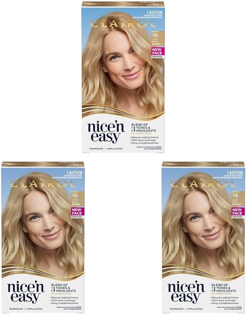 Clairol Nice 'N Easy Permanent Colour 9B Natural Light Beige Blonde, 100% Grey Coverage, Natural Looking Hair Colour (Pack of 3) image number 2