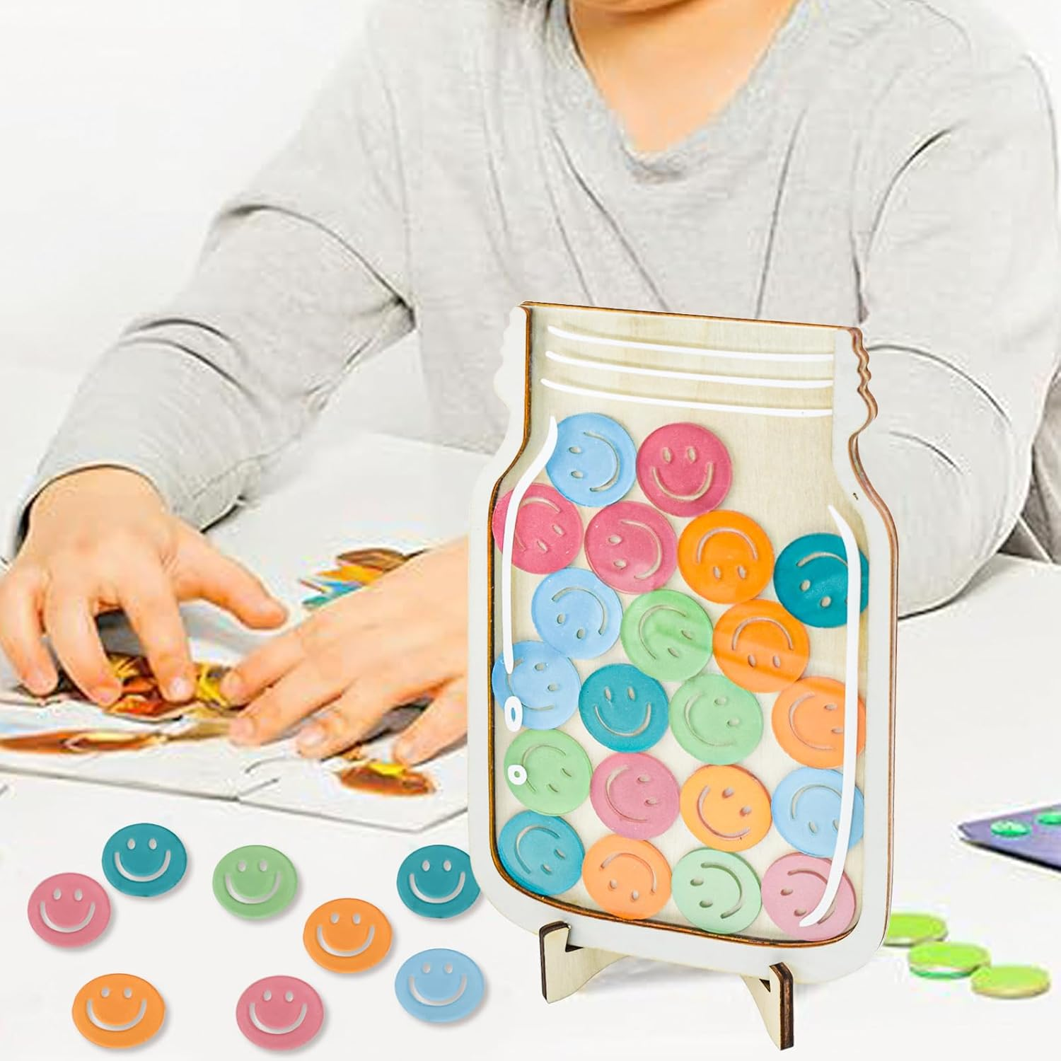 Enkrio Reward Jar for Kids Personalized Smile Incentive Jar for Students Kids Behavior Reward Chart for Classroom Home Back to School Supplies (Smile)