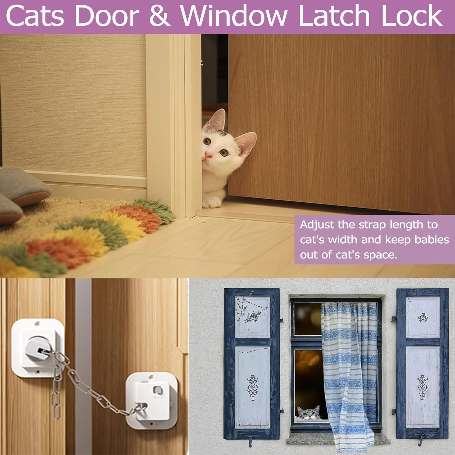 Child Proof Door Lock with Adjustable Strap, 3M Adhesive Safety Locks for Baby & Pets, No Tools Needed 2 Pack image number 4