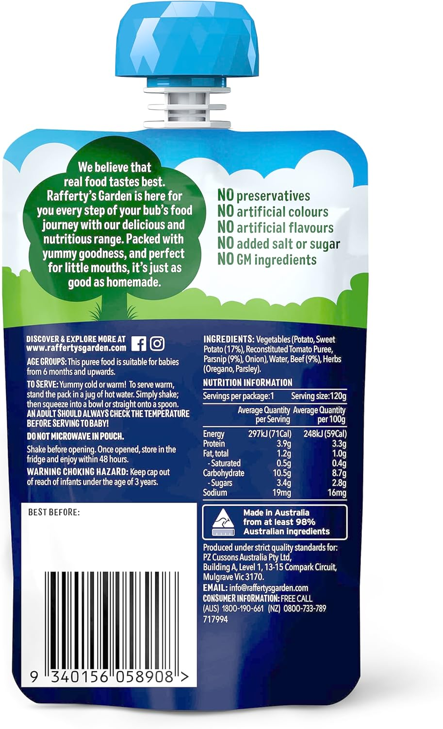 Rafferty'S Garden Beef, Sweet Potato and Parsnip Baby Food 120 G (Case of 6) image number 3