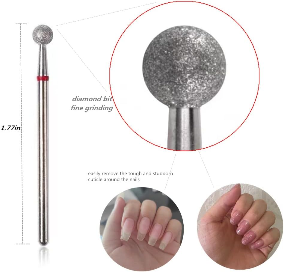 SQULIGT 6Pcs Nail Drill Bits, Ball Head 3/32'' Cuticle Clean Nail Bit for Electric Nail File Machine, Suitable for Acrylic Manicure Pedicure Cuticle Gel Polishing, Nail Salon Supply image number 1