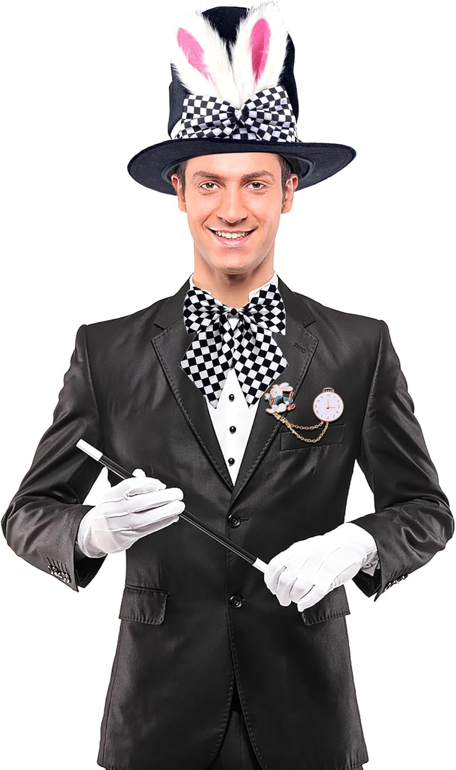 Easter White Rabbit Costume - Bunny Rabbits Dress up Costume Accessory-Include Rabbits Ears Hat Clock Brooch Bowtie