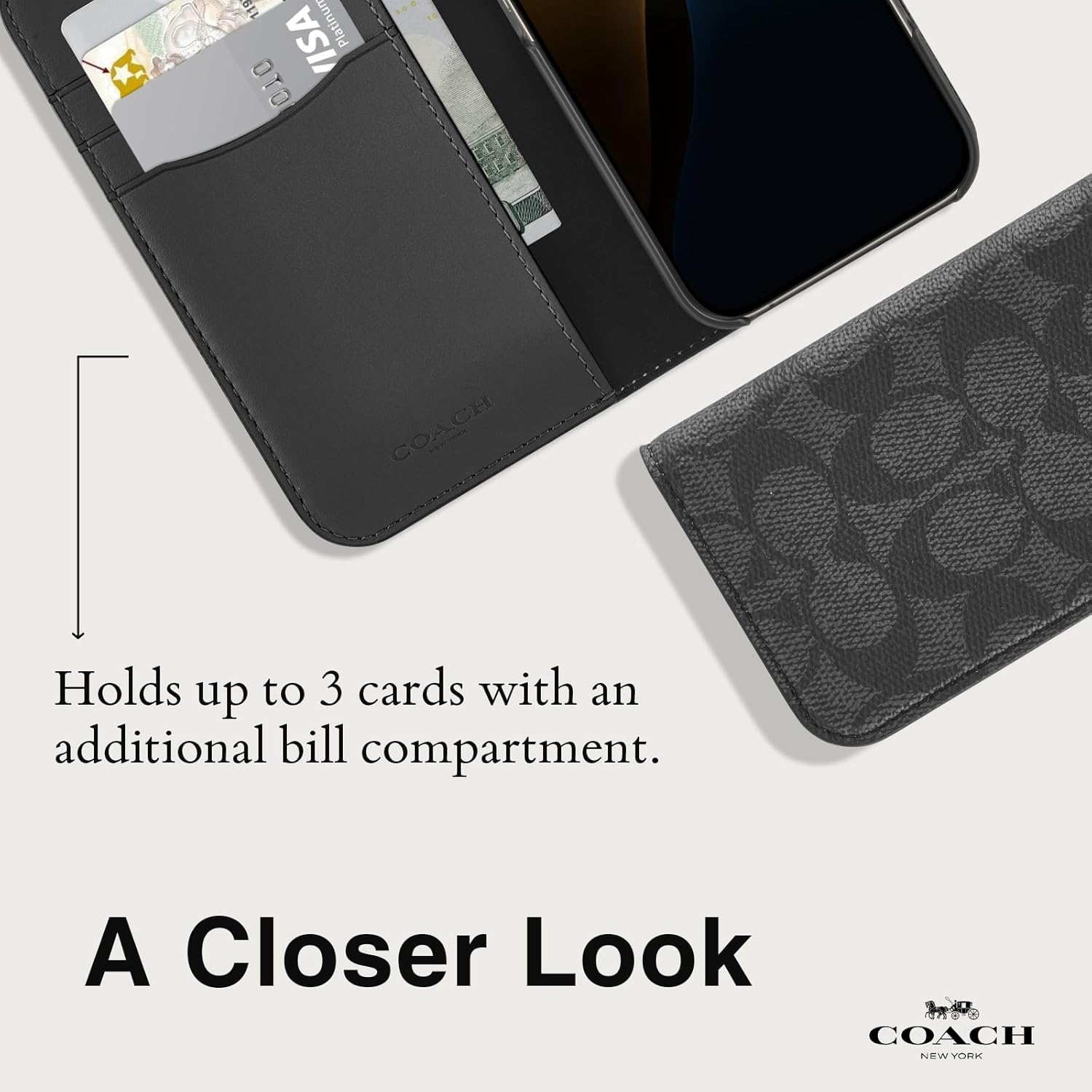 Coach Signature Canvas Wallet Folio Iphone 16 Pro Case - Designer Phone Case - Signature Charcoal image number 1