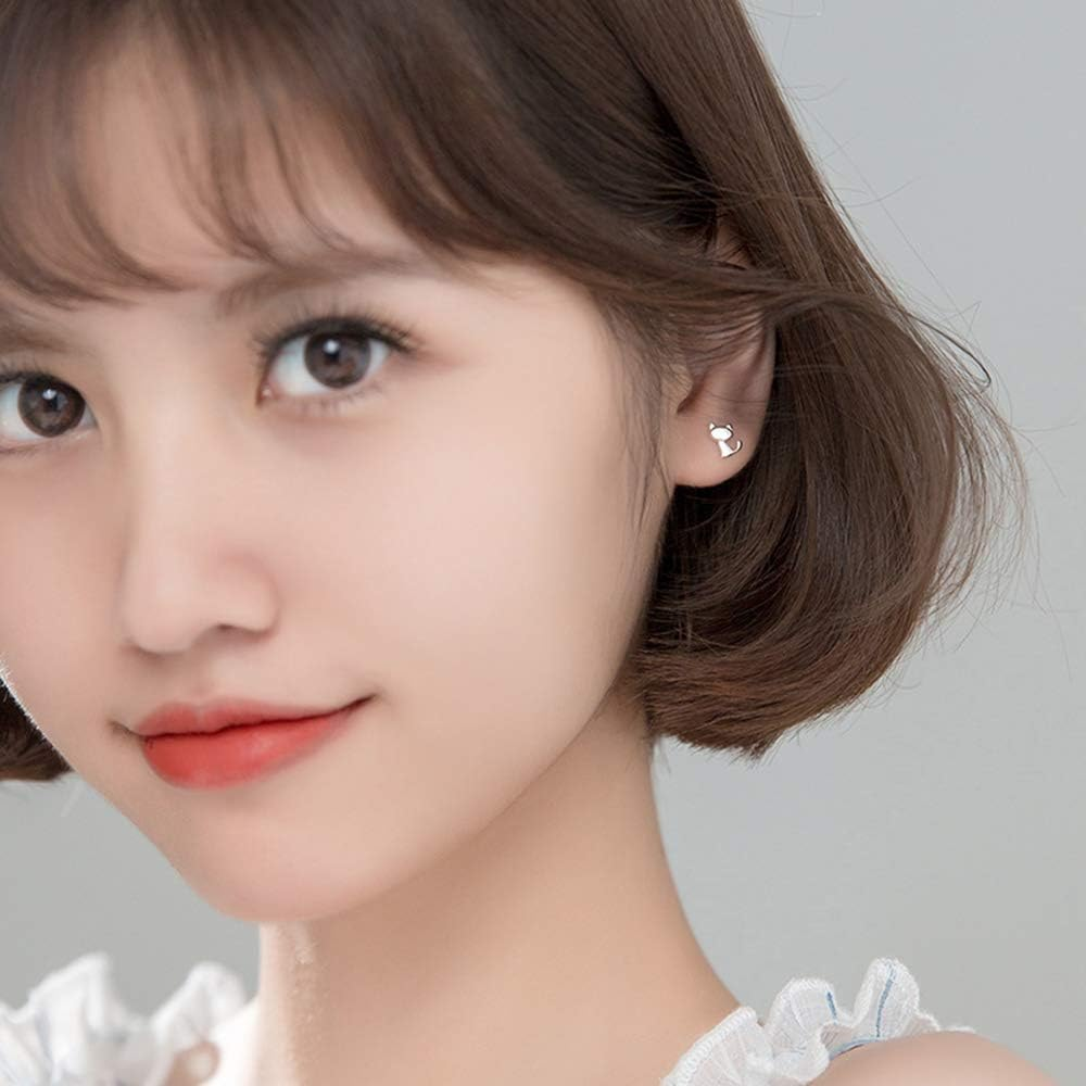 Cute Cat Stud Earrings S925 Sterling Silver Minimalist Lovely Pet Animal Tiny Cartilage Earring Ear Studs Piercing Hypoallergenic Jewelry Gifts for Women Girls image number 1