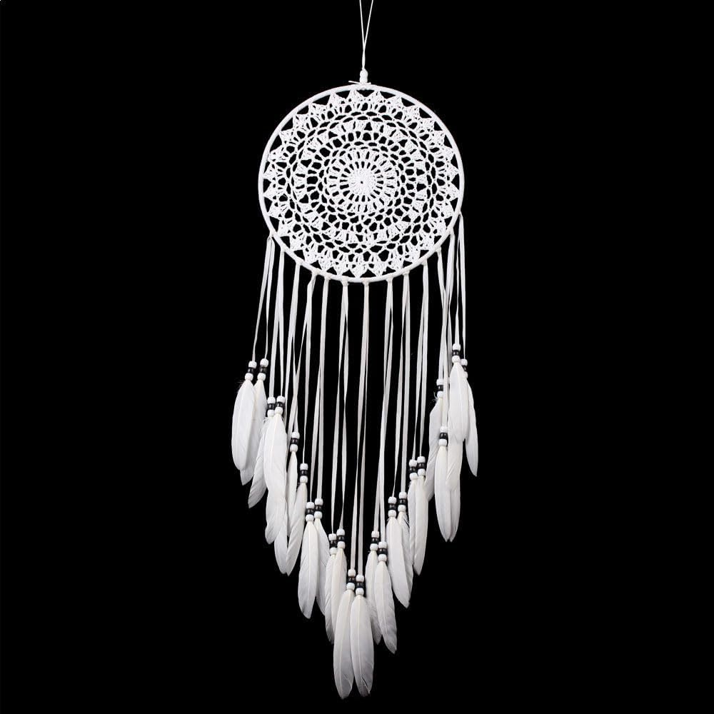 White Dream Catcher, Handmade Woven Dreamcatcher Art Ornament with Feather Tassels, Wall Hanging Dream Catcher for Bedroom Wedding Decoration image number 4