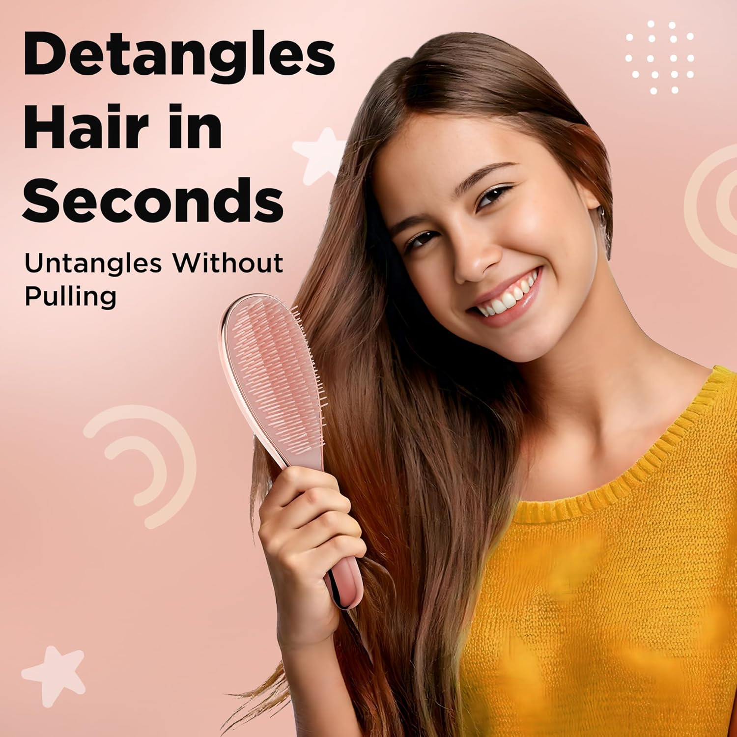 Lily England Detangle Hair Brush for Thick, Curly & Straight Hair - Fun Stocking Fillers for Teenage Girls & Kids with Decorative Stickers - Teenage Girl Gift (Rose Gold, 6 Pack + 39 Stickers) image number 1