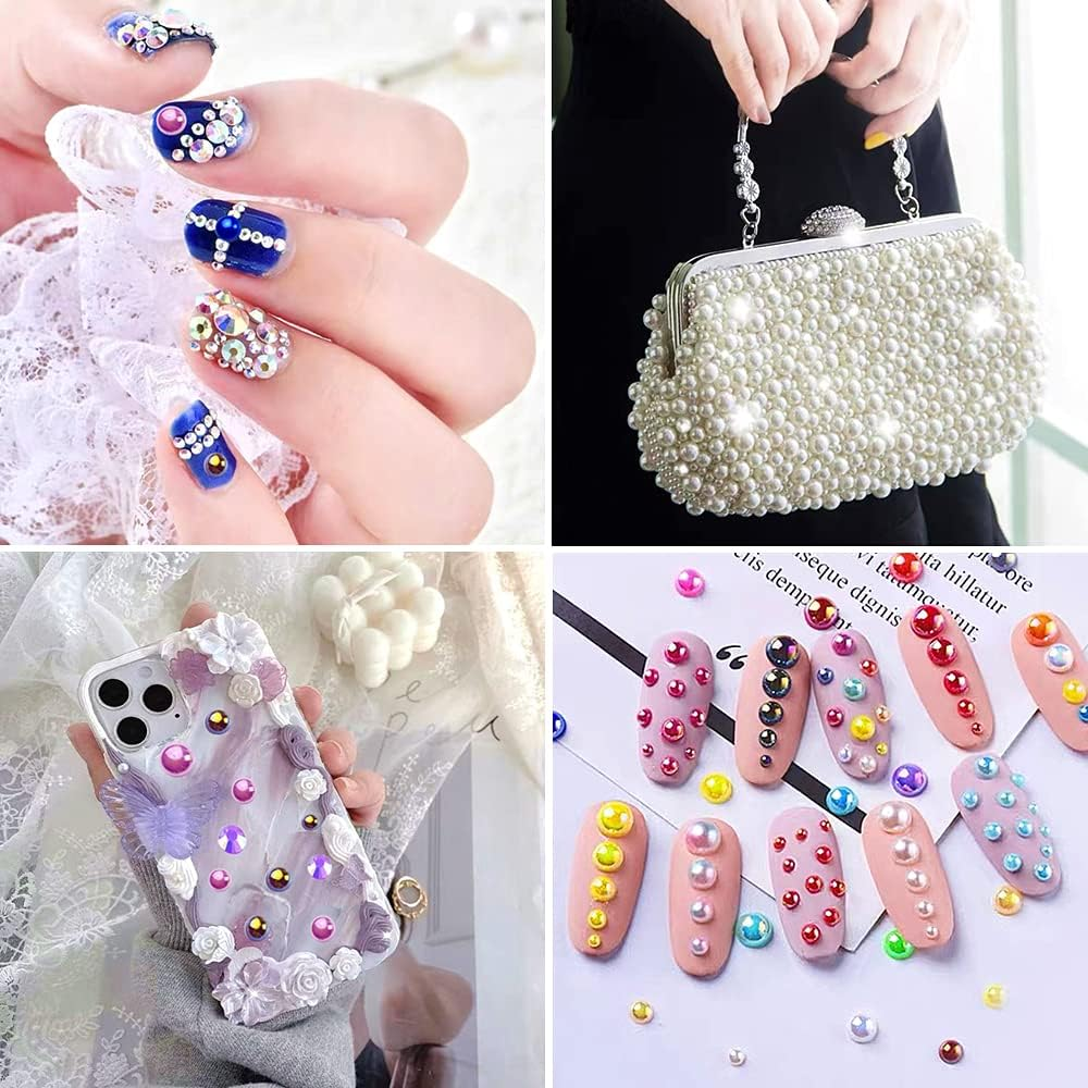 50G Mix Flatback Resin Rhinestones Half round Pearls Mixed Size 3Mm-10Mm AB Color Half Pearls Resin Rhinestones for DIY Craft Nail Art Shoes Clothes Tumblers Scrapbooking (Gold Series) image number 6