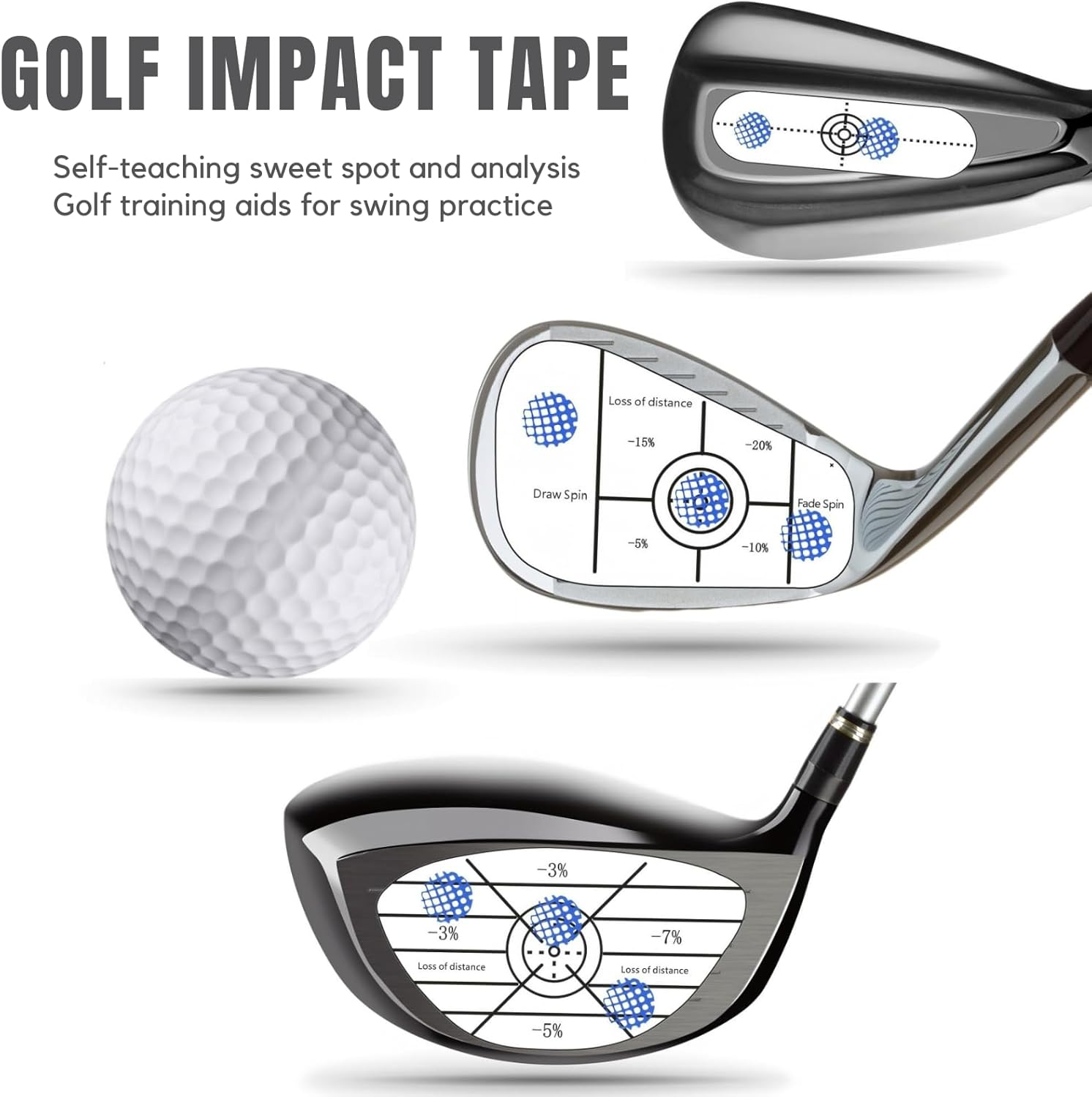 Golf Impact Tape Labels 150 PCS, Golf Impact Stickers for Swing Training Improve, JOMWEN Self-Teaching Sweet Spot and Consistency Analysis, Improve Golf Swing Accuracy and Distance image number 4