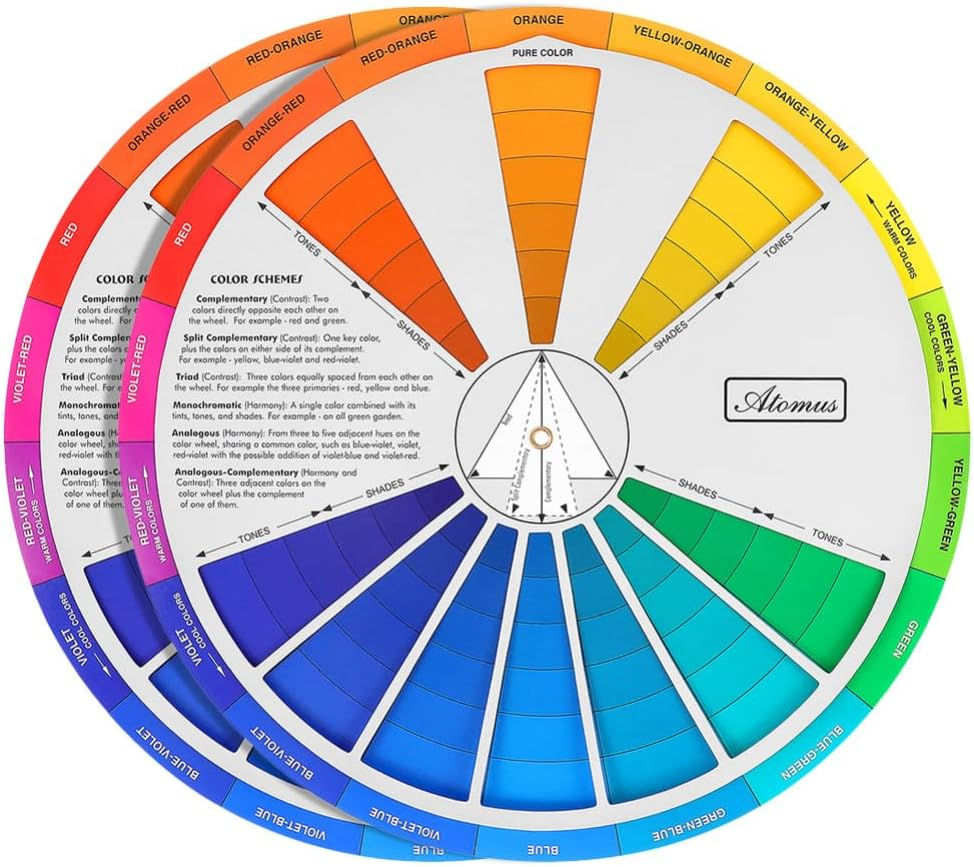 Operitacx 2Pcs Gradient Color Wheel Standard Color Card Mixing Guide for Painting Makeup Blending and Art Class Teaching Tool