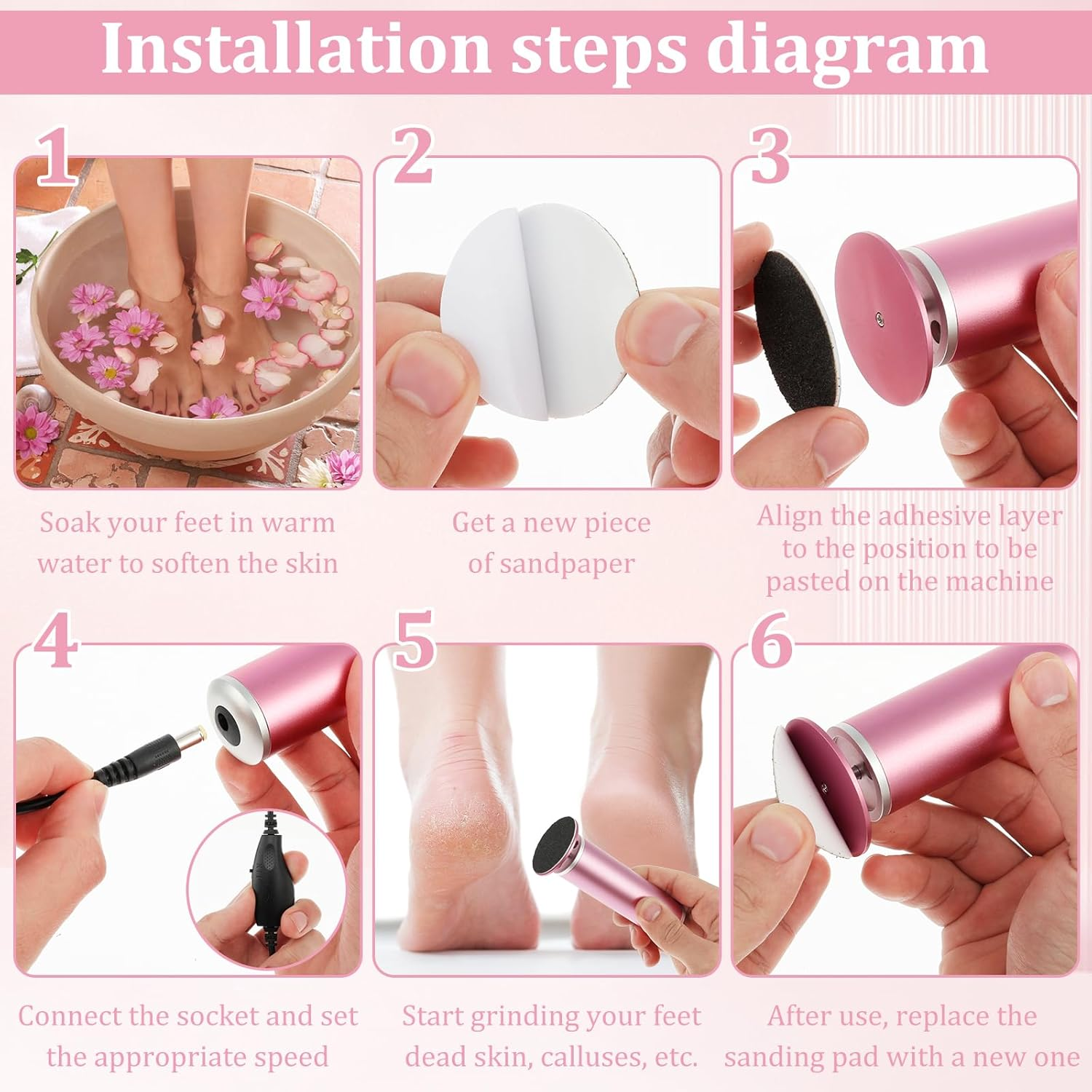 Electric Foot File with 60 Pcs Sandpapers - Adjustable Speed Callus Remover for Feet Safe Electric Foot Callus Remover Effective Electric Callus Remover for Dead Skin and Calluses image number 4