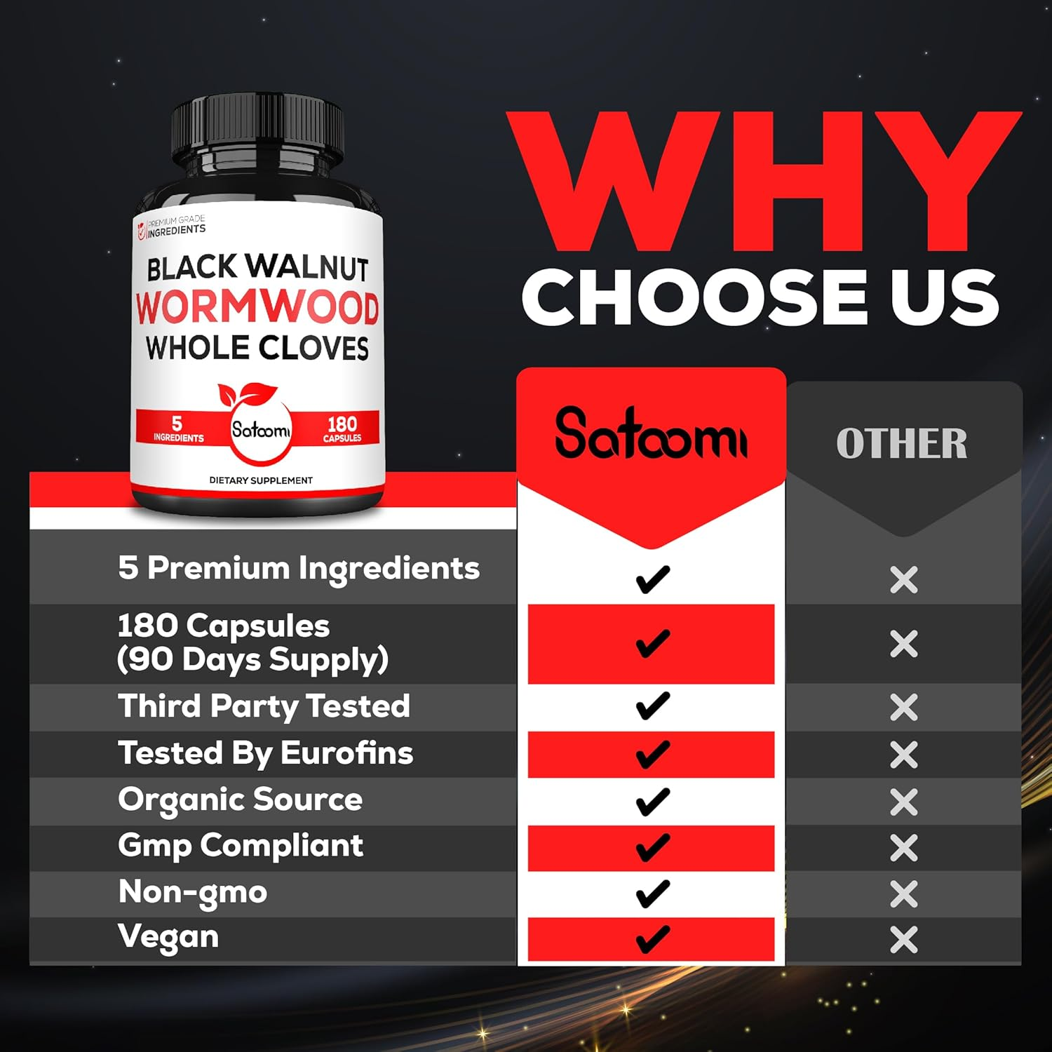 5In1 Wormwood Capsules Supplement - Extracted from Black Walnut, Whole Cloves, Turmeric and Berberine Hcl - 180 Count - 90 Day Supply image number 2