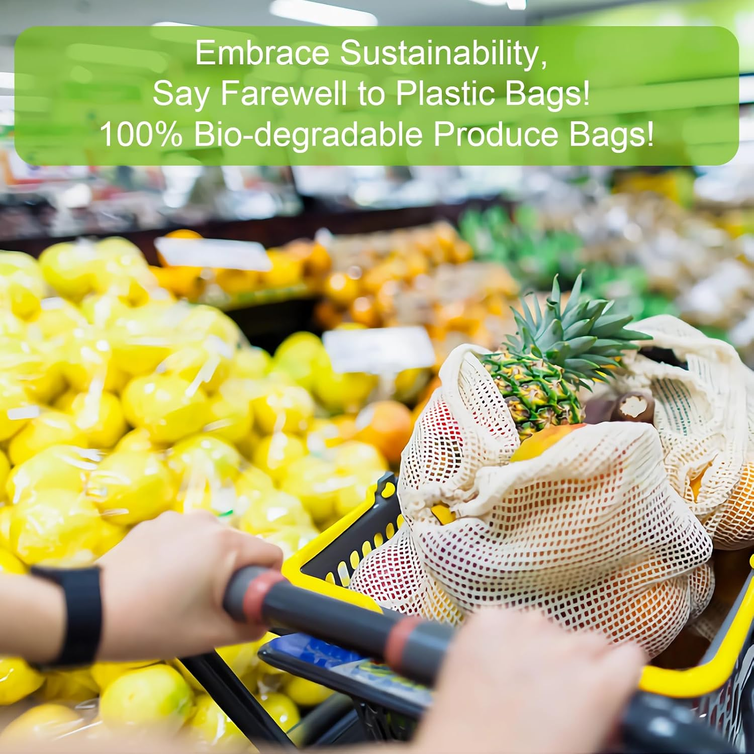 Reusable Cotton Mesh Produce Bags -Biodegradable Washable Eco-Friendly Premium See through Lightweight Net-Zero Bulk Bags for Veggie Fruit Vegetable Toys Grocery-Supermarket Shopping Storage Set of 9 image number 3