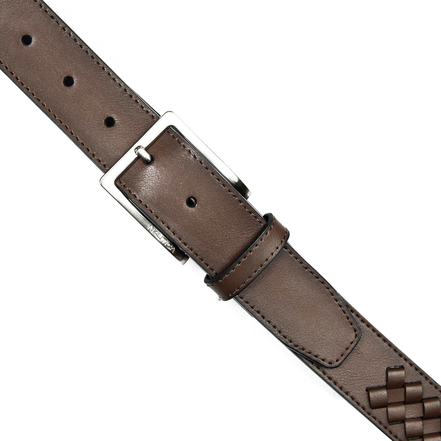 Nautica Mens Bold Fashion and Dress Leather Belt with Metal Buckle, Leather Laced
