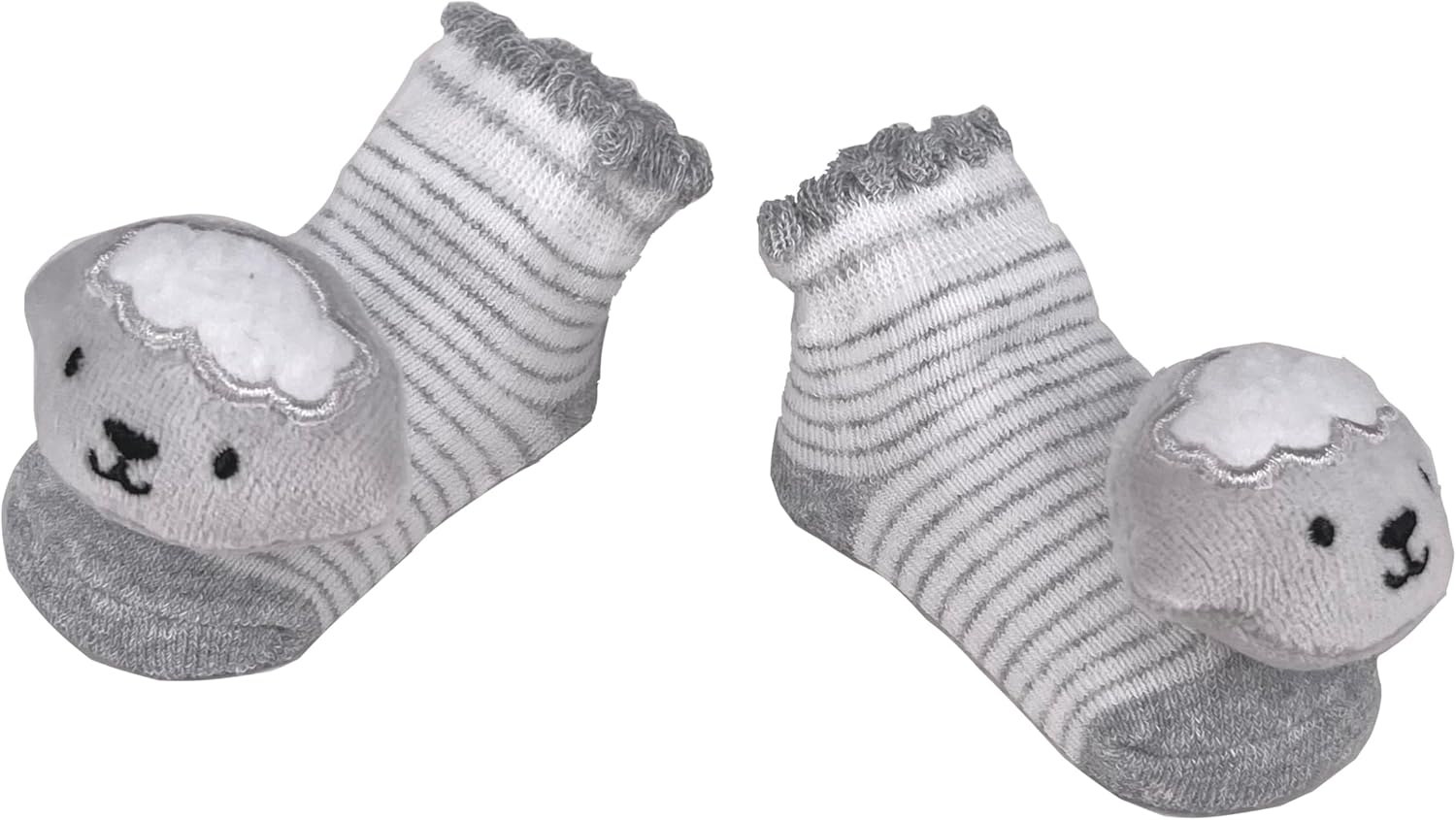 PUPPET Baby Girl Rattle Socks Set for 0-6 Months 3-Pack Adorable Infant Socks with Playful Puffy Animal Face Design image number 4